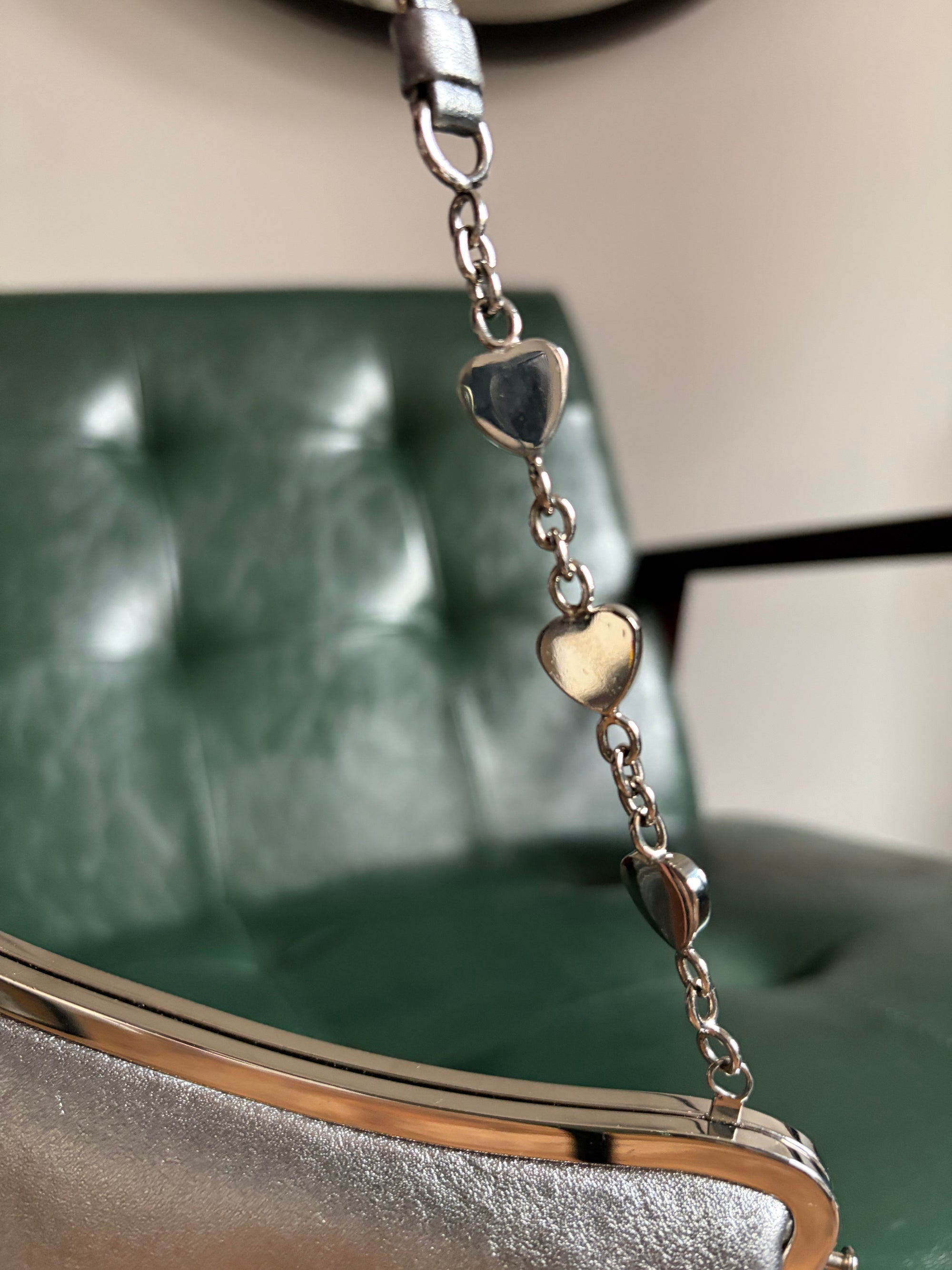 Ultra rare! Dior Silver Vintage Heart Chain Mini Saddle Bag