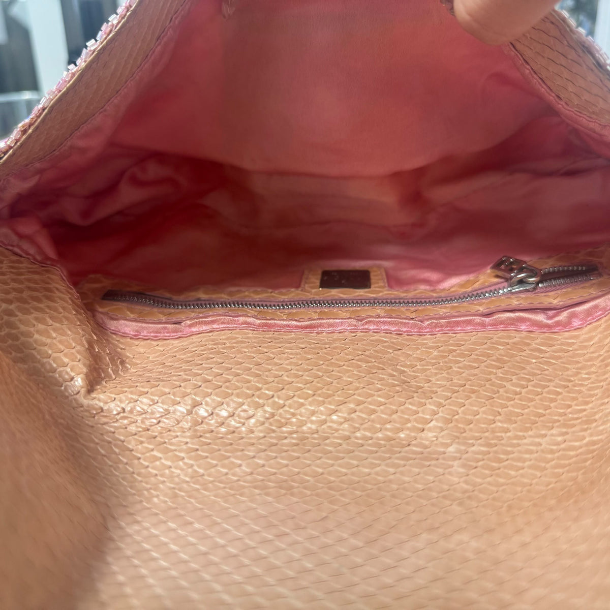 Rare! Fendi Paillettes Pink Beaded and Sequin Vintage Baguette Exotic Trim