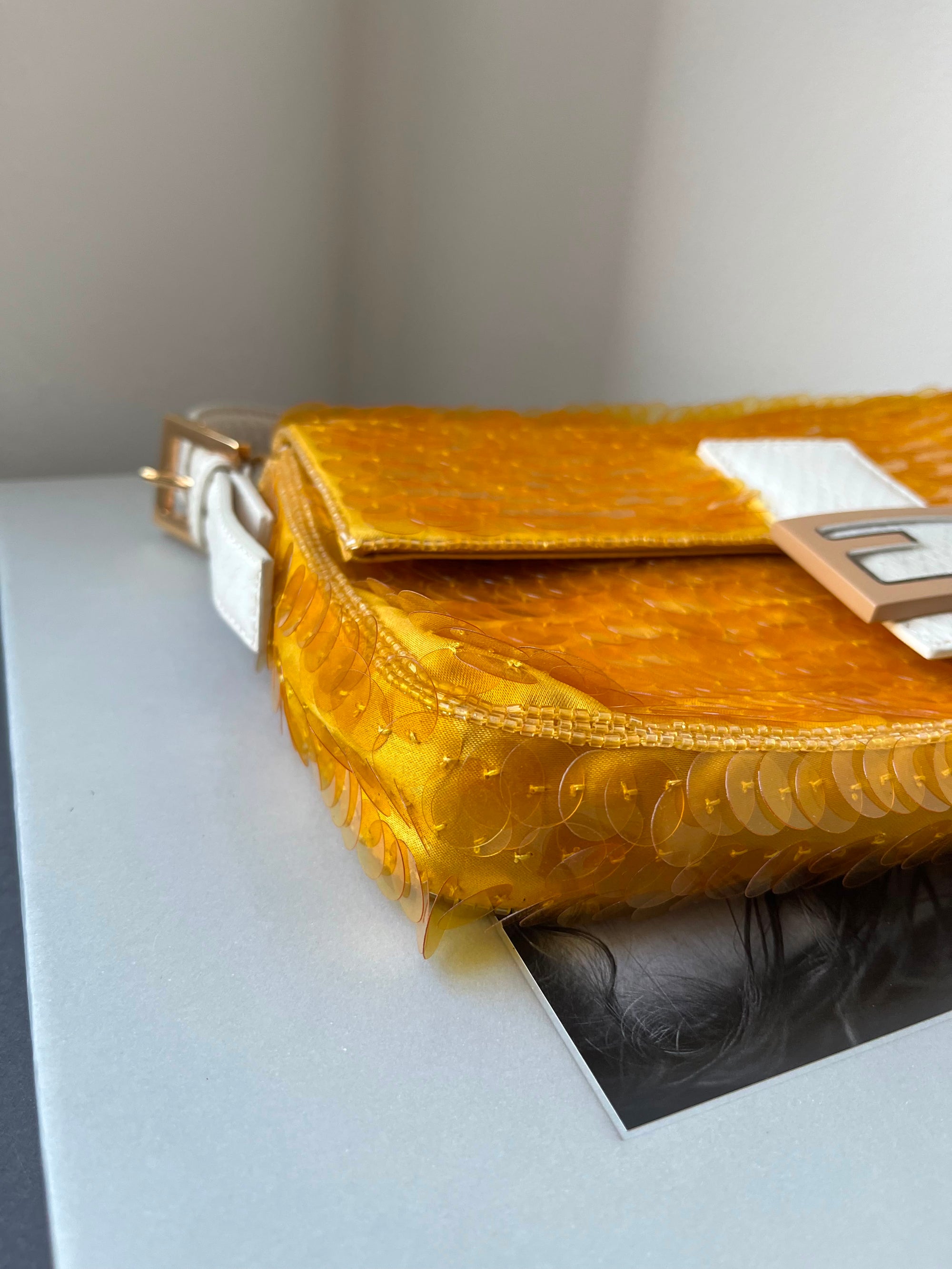 Fendi Yellow Paillettes Sequin baguette