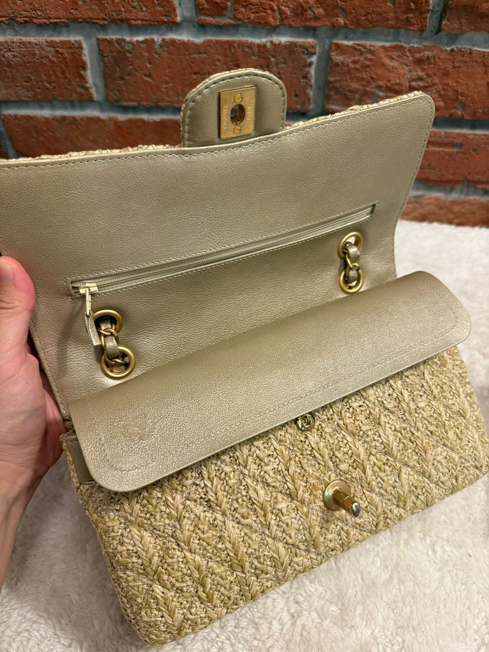 Chanel 18C Raffia Medium Classic Flap Bag Gold Hardware
