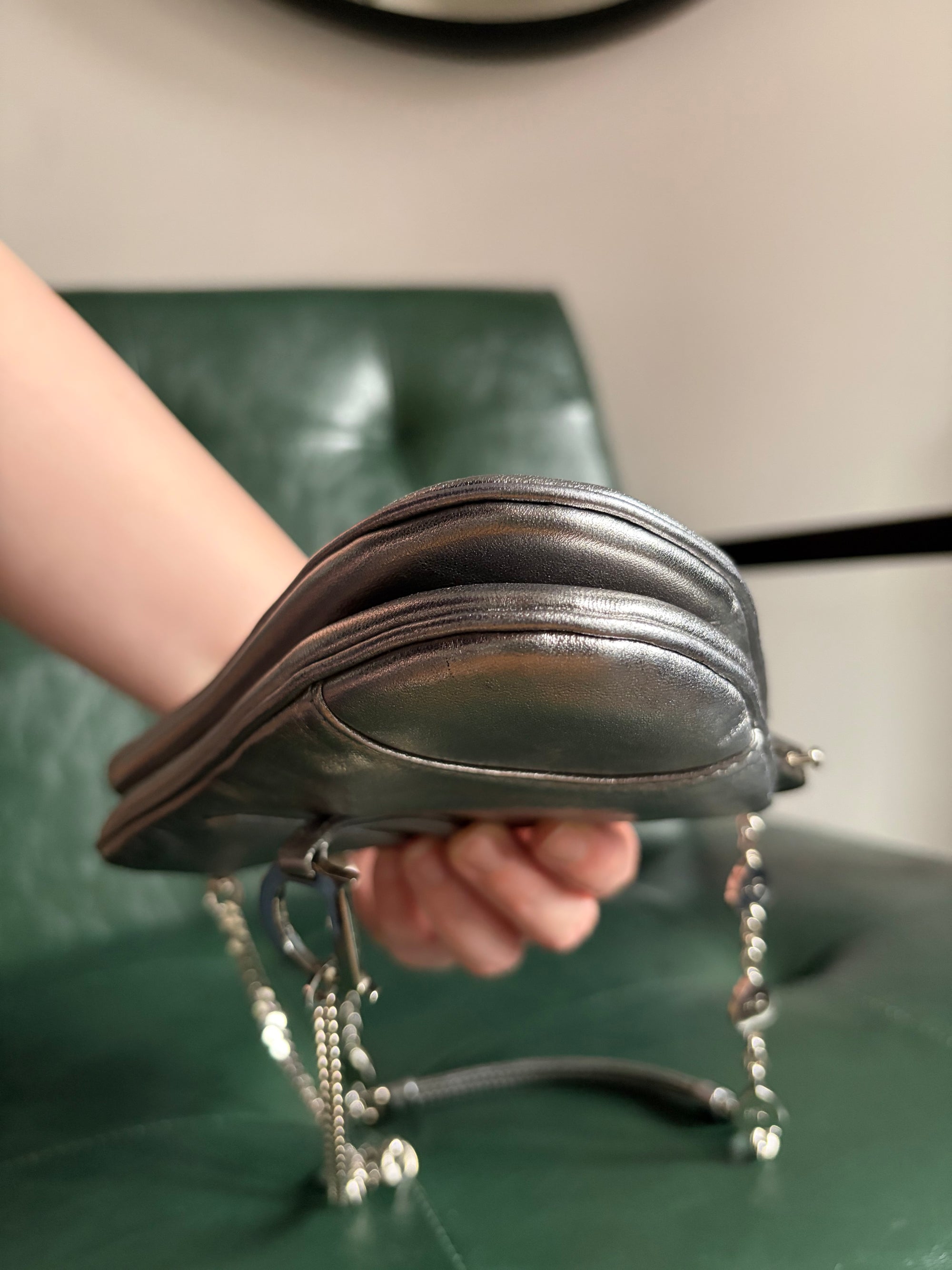 Ultra rare! Dior Silver Vintage Heart Chain Mini Saddle Bag
