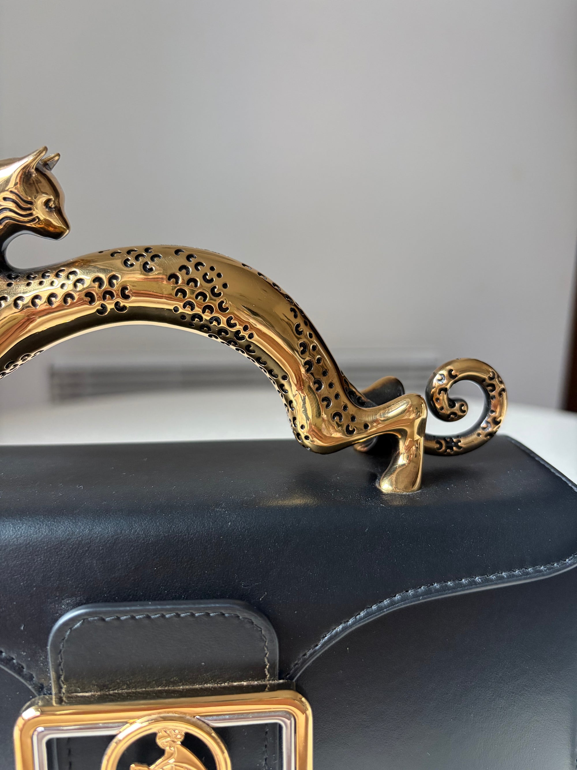 Lanvin nano pencil tote cat bag black and gold