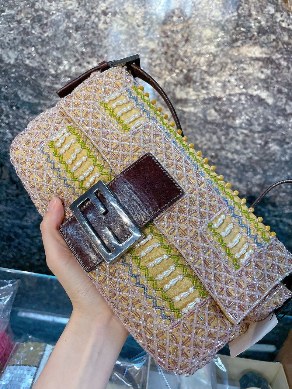 Pre-order - Vintage Fendi pastel beaded baguette with pearls