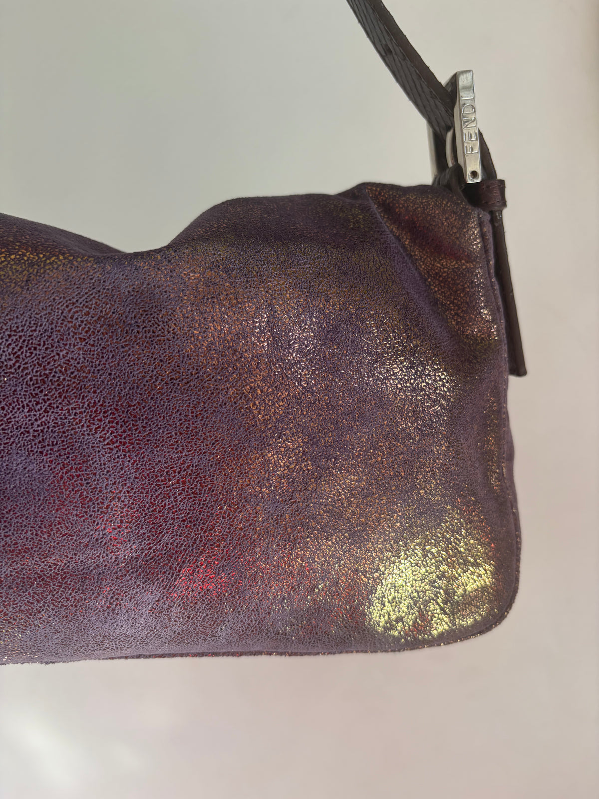 Fendi vintage purple and bronze metallic baguette bag