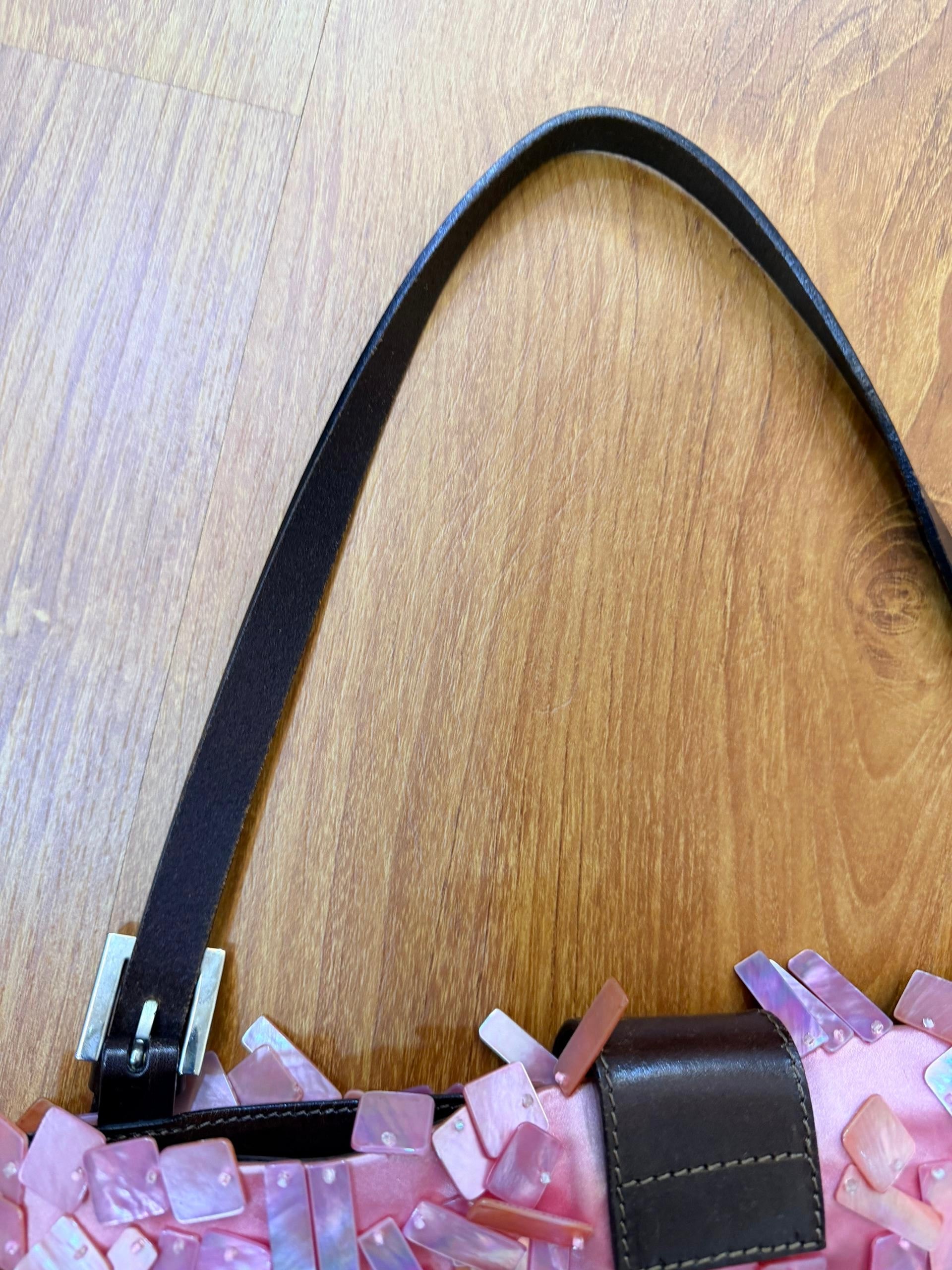 Ultra rare! Fendi pink mother of pearl satin baguette