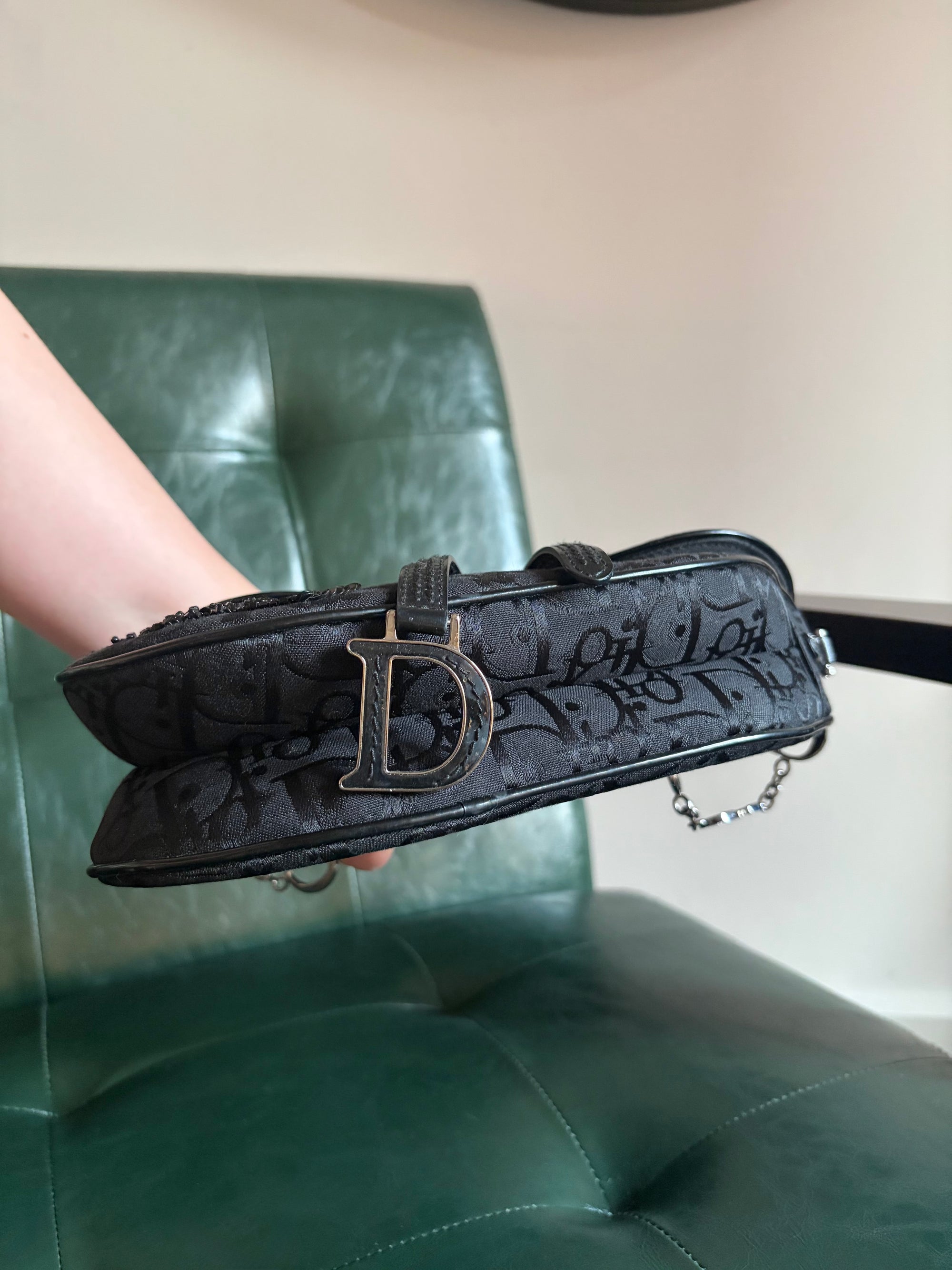 Limited Edition Dior mini saddle bag black embellished monogram canvas