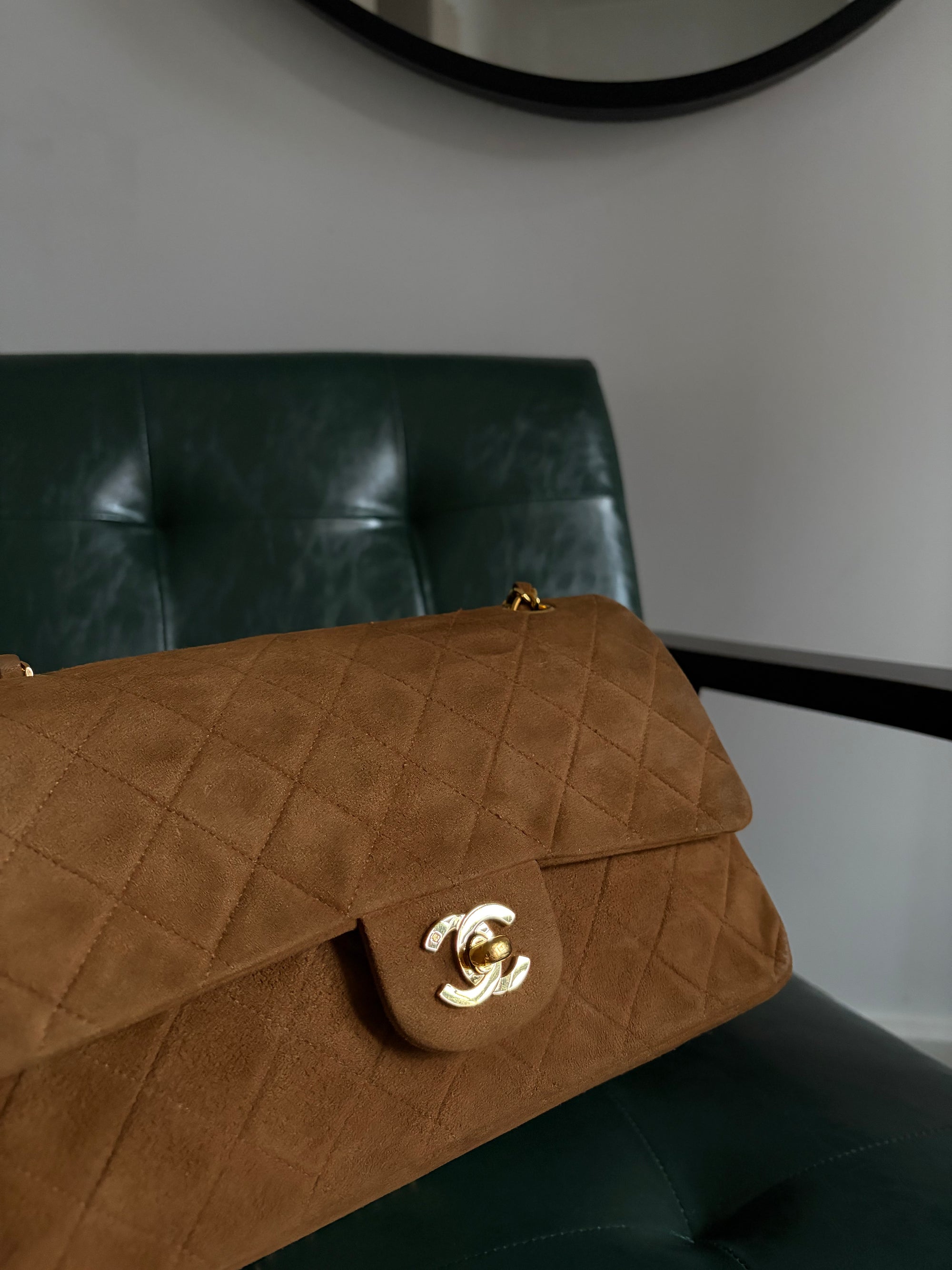 Chanel vintage caramel brown suede medium classic flap bag - 24ct gold