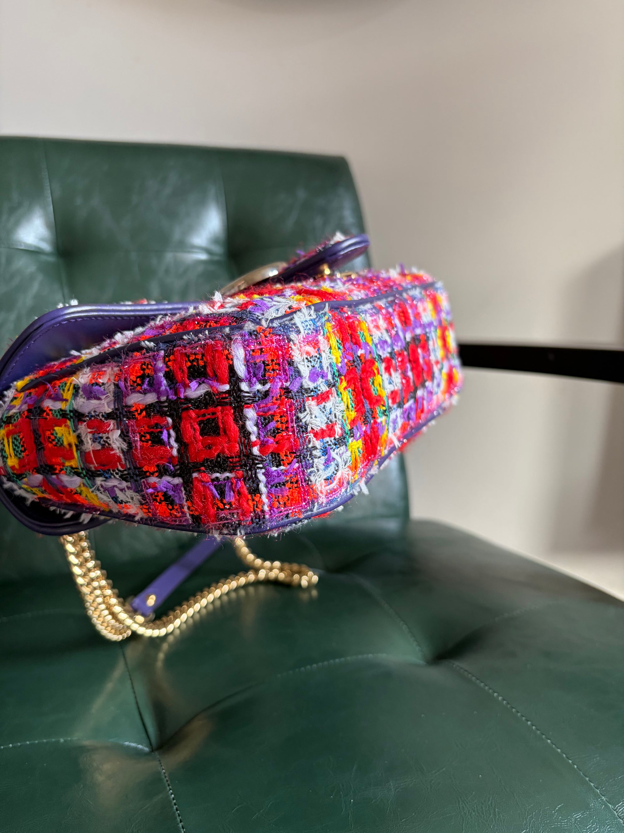 Gucci Marmont Small Multicoloured Tweed Mixed Metal Bag