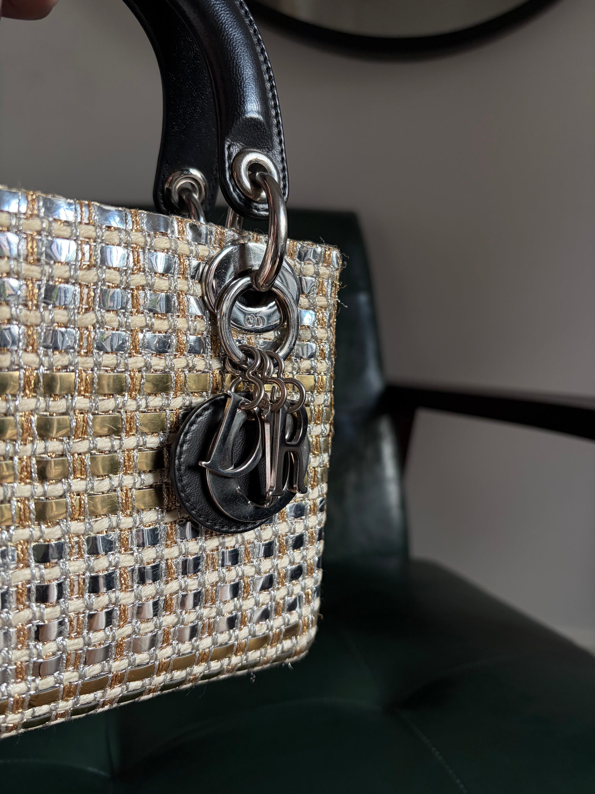 Metallic braided tweed mini Lady Dior bag