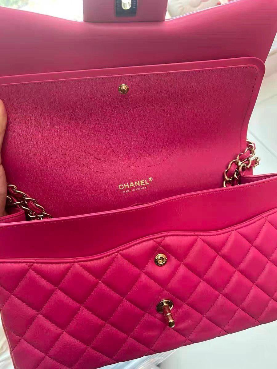 Chanel hot pink lambskin jumbo classic flap