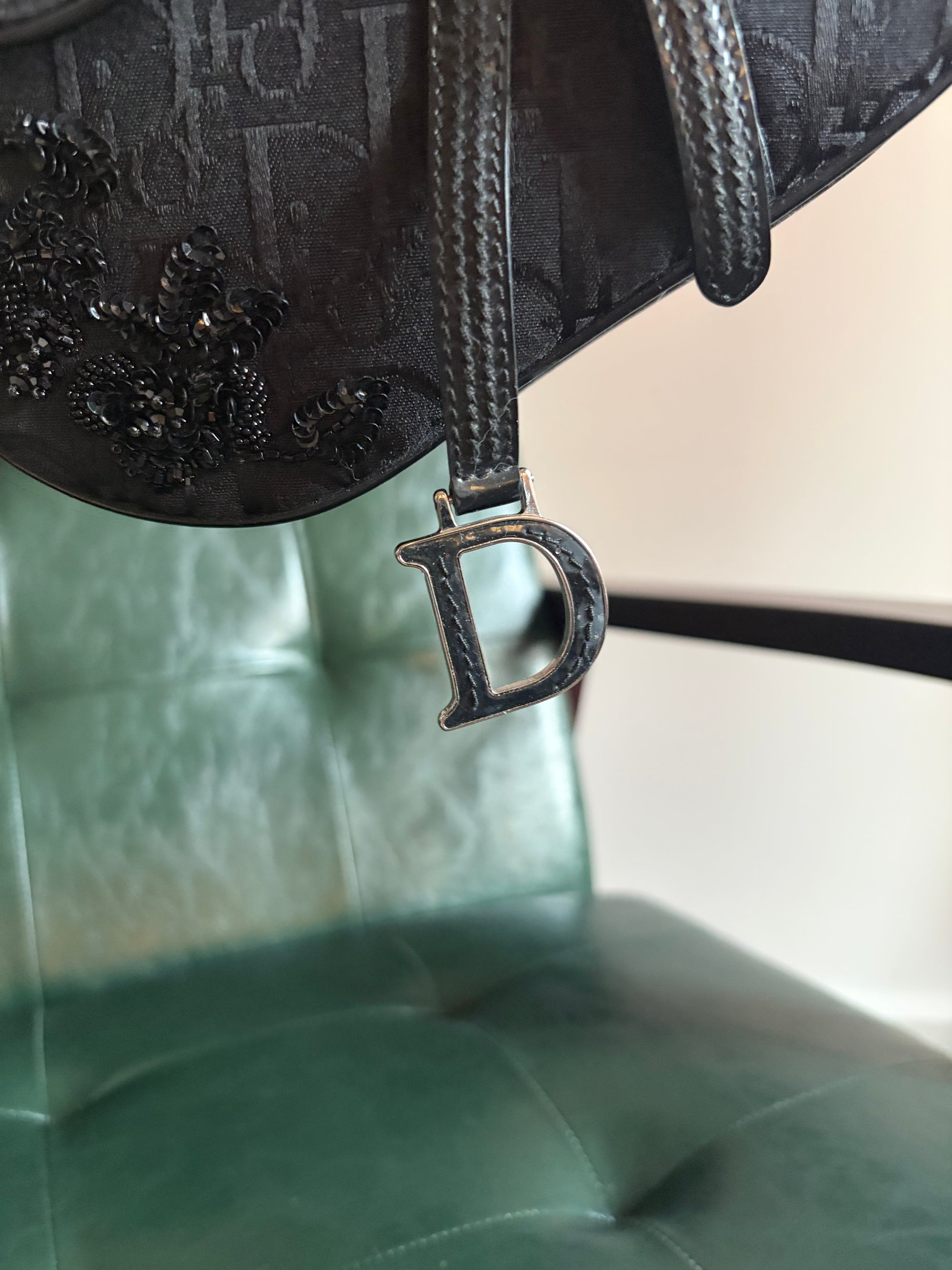 Limited Edition Dior mini saddle bag black embellished monogram canvas