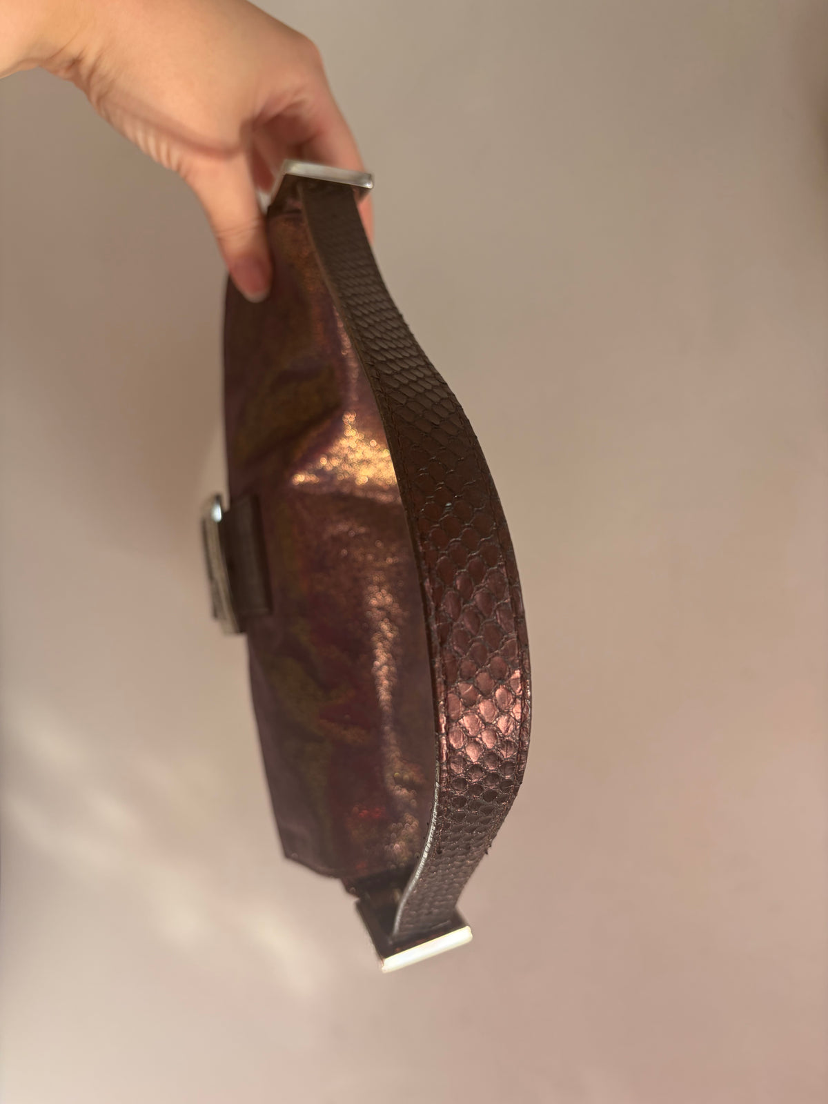 Fendi vintage purple and bronze metallic baguette bag
