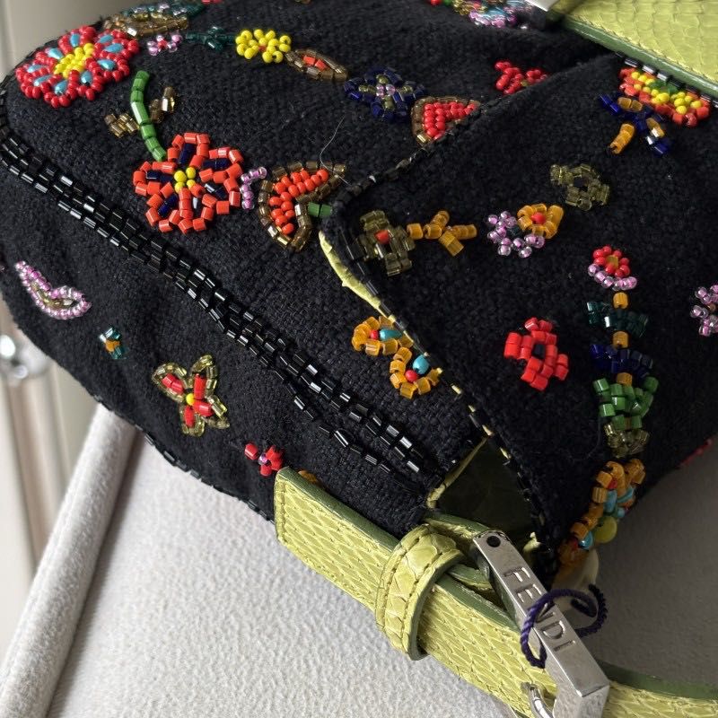 Fendi black baguette with floral beading