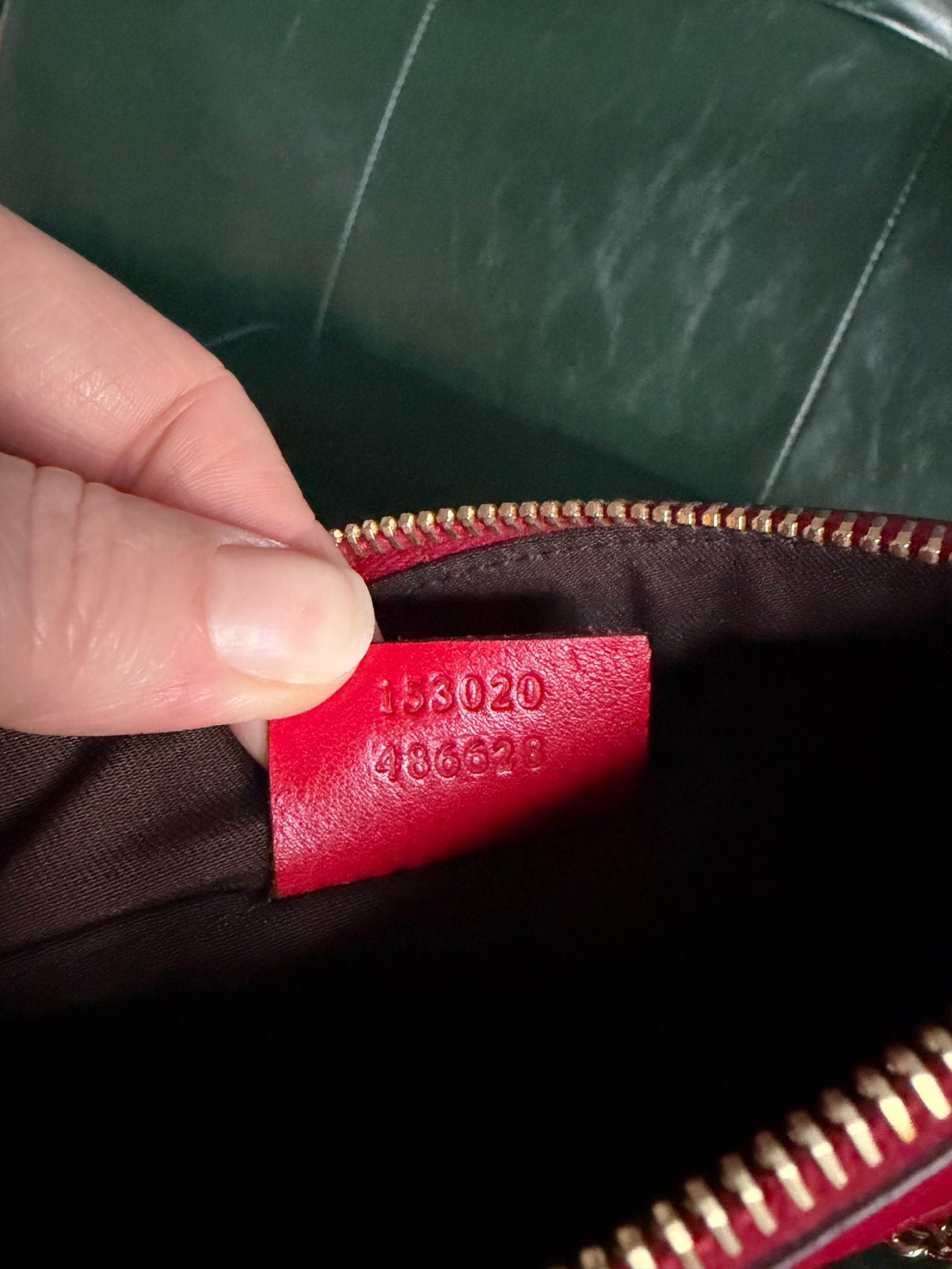 Gucci red vintage Guccisima heart chain pochette bag