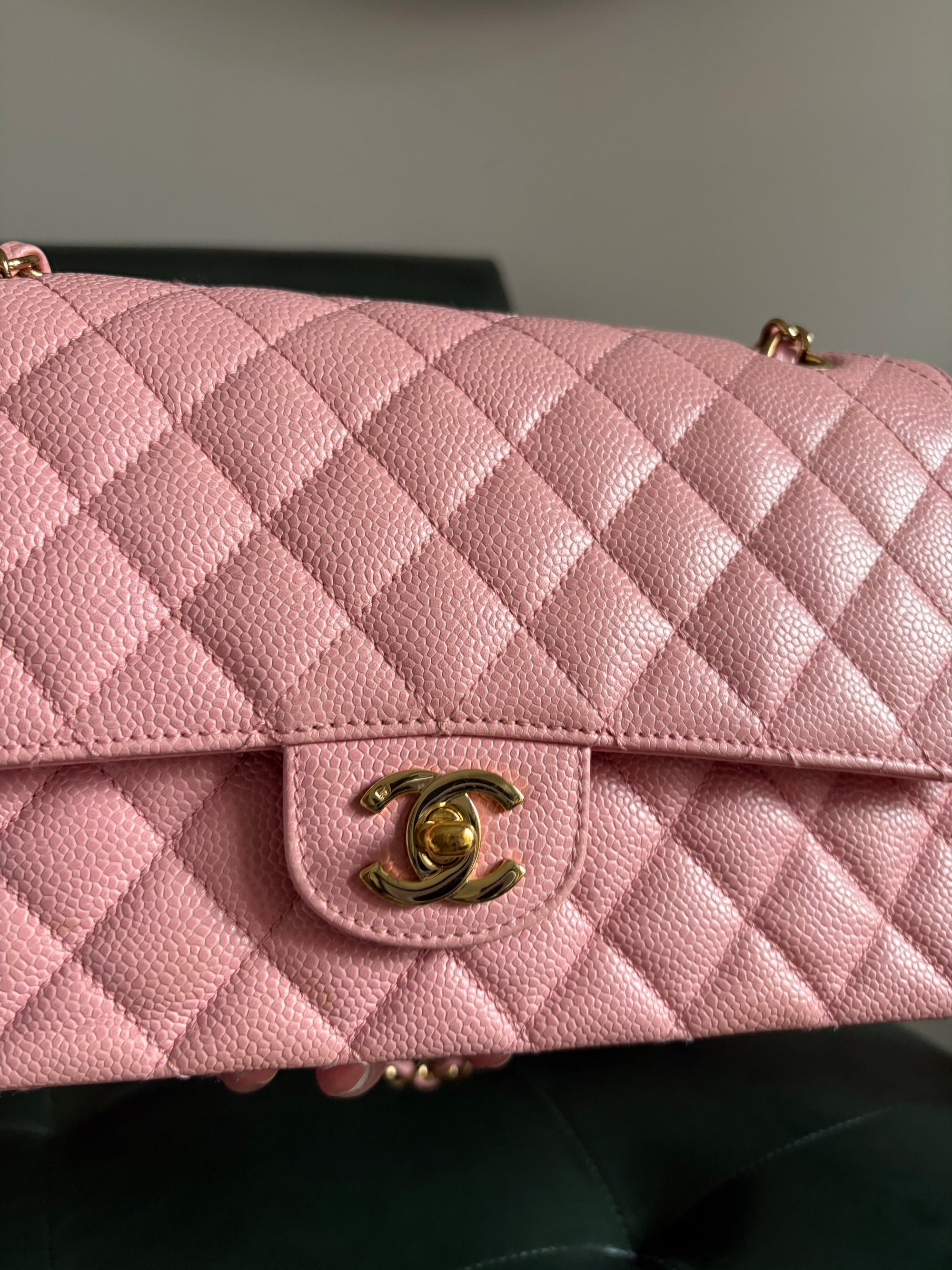 Rare! Series 9 Chanel Rose Sakura Pink Vintage Caviar Medium Classic Flap 24ct Gold Hardware
