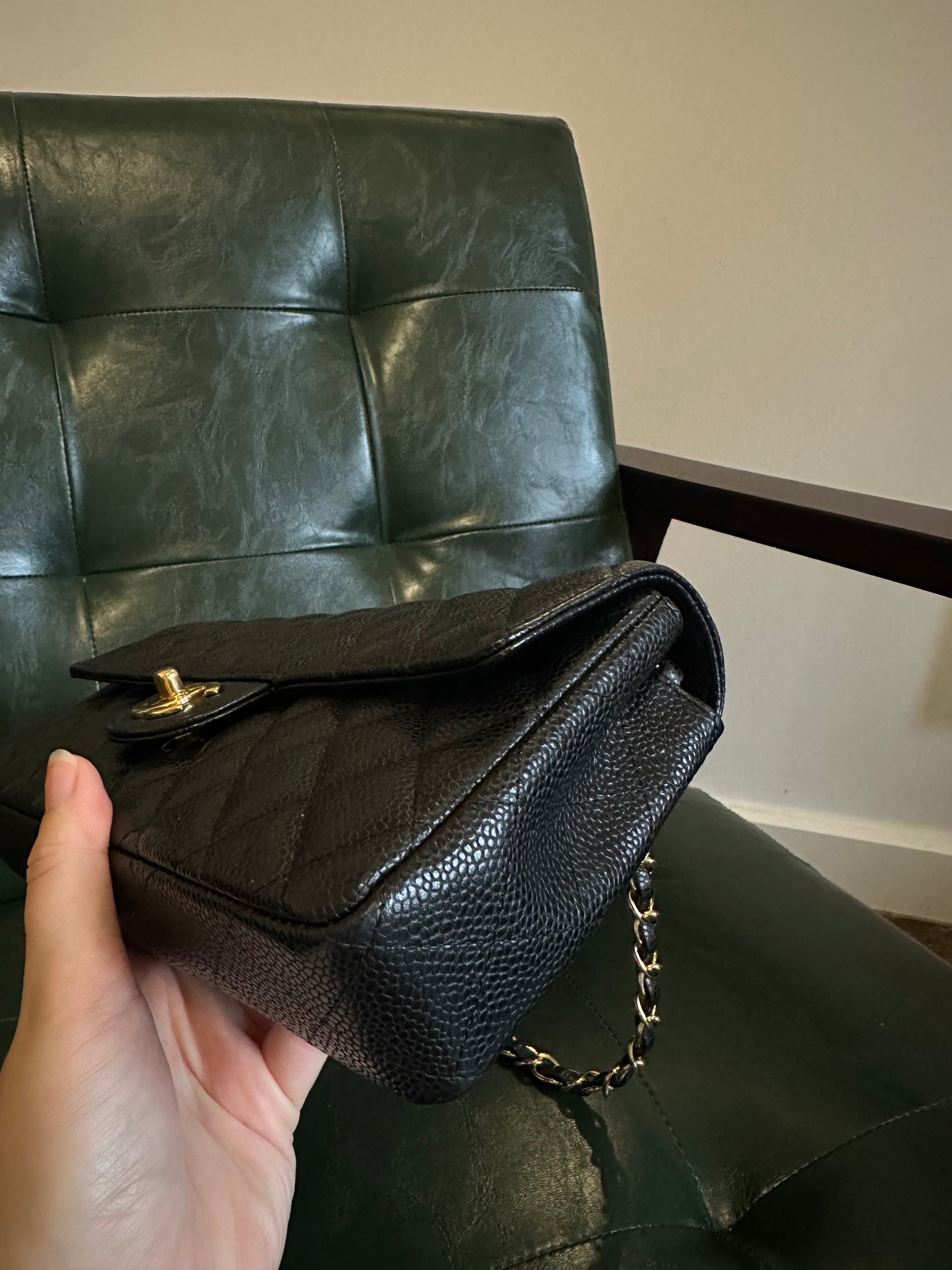 Chanel black caviar leather East West shoulder bag
