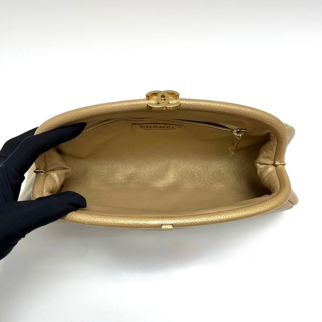Chanel vintage gold caviar kisslock clutch bag