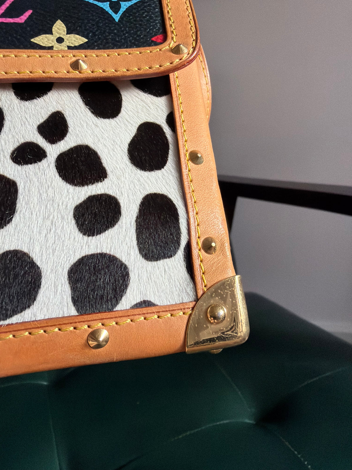 Rare! Louis Vuitton x Takashi Murakami Sac Rabat Monogram Dalmatian Pony Hair Bag