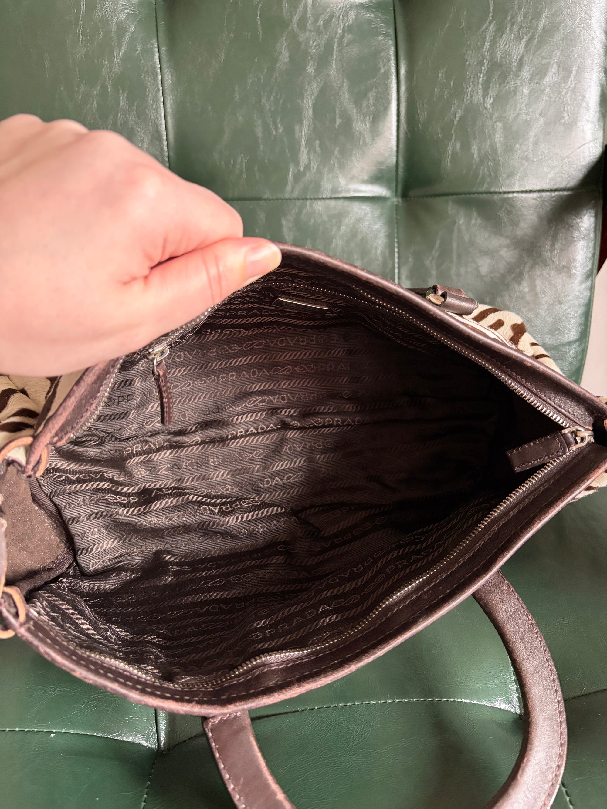 Vintage Prada Zebra Print Pony Hair Top Handle Bag