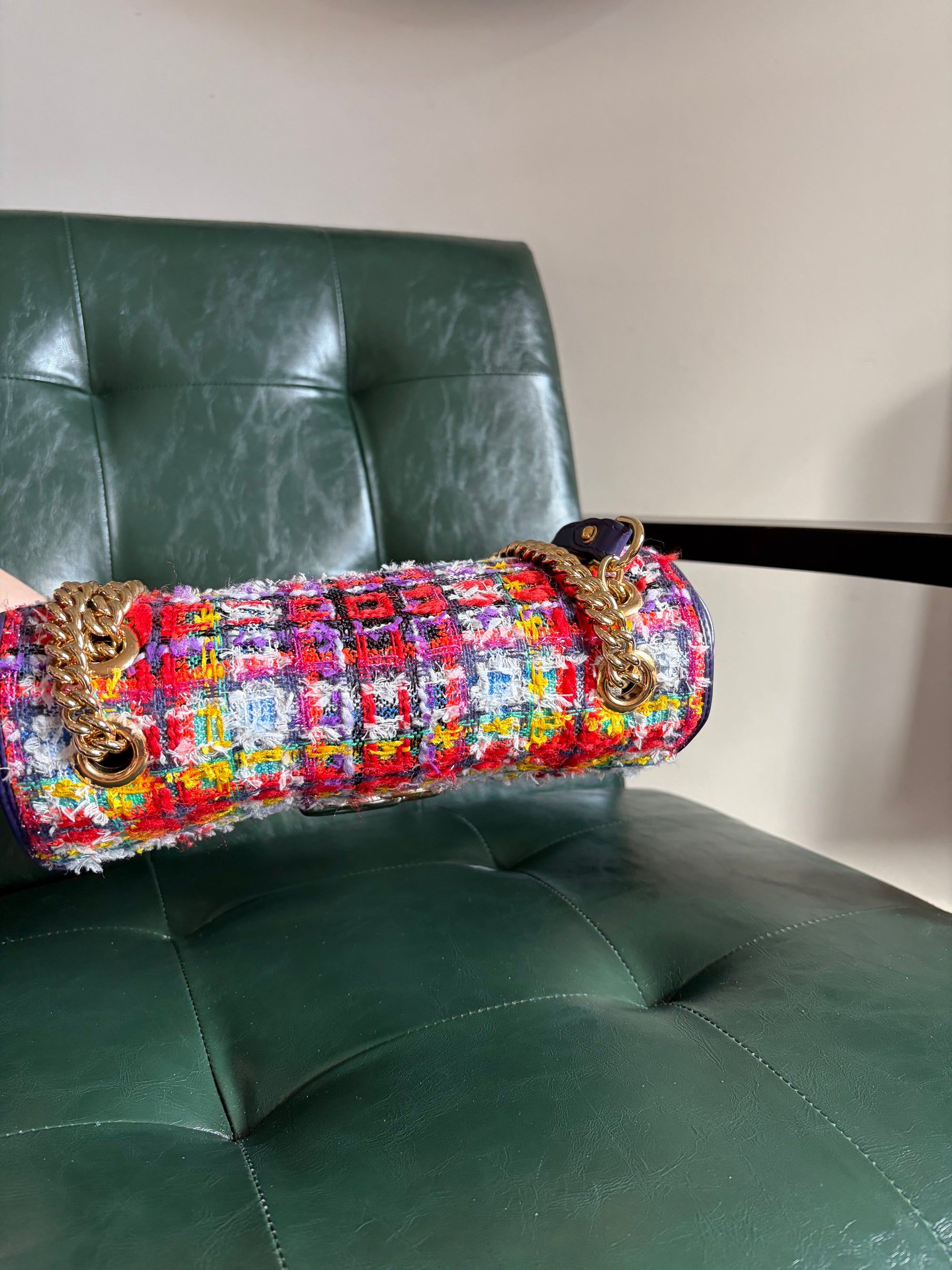 Gucci Marmont Small Multicoloured Tweed Mixed Metal Bag