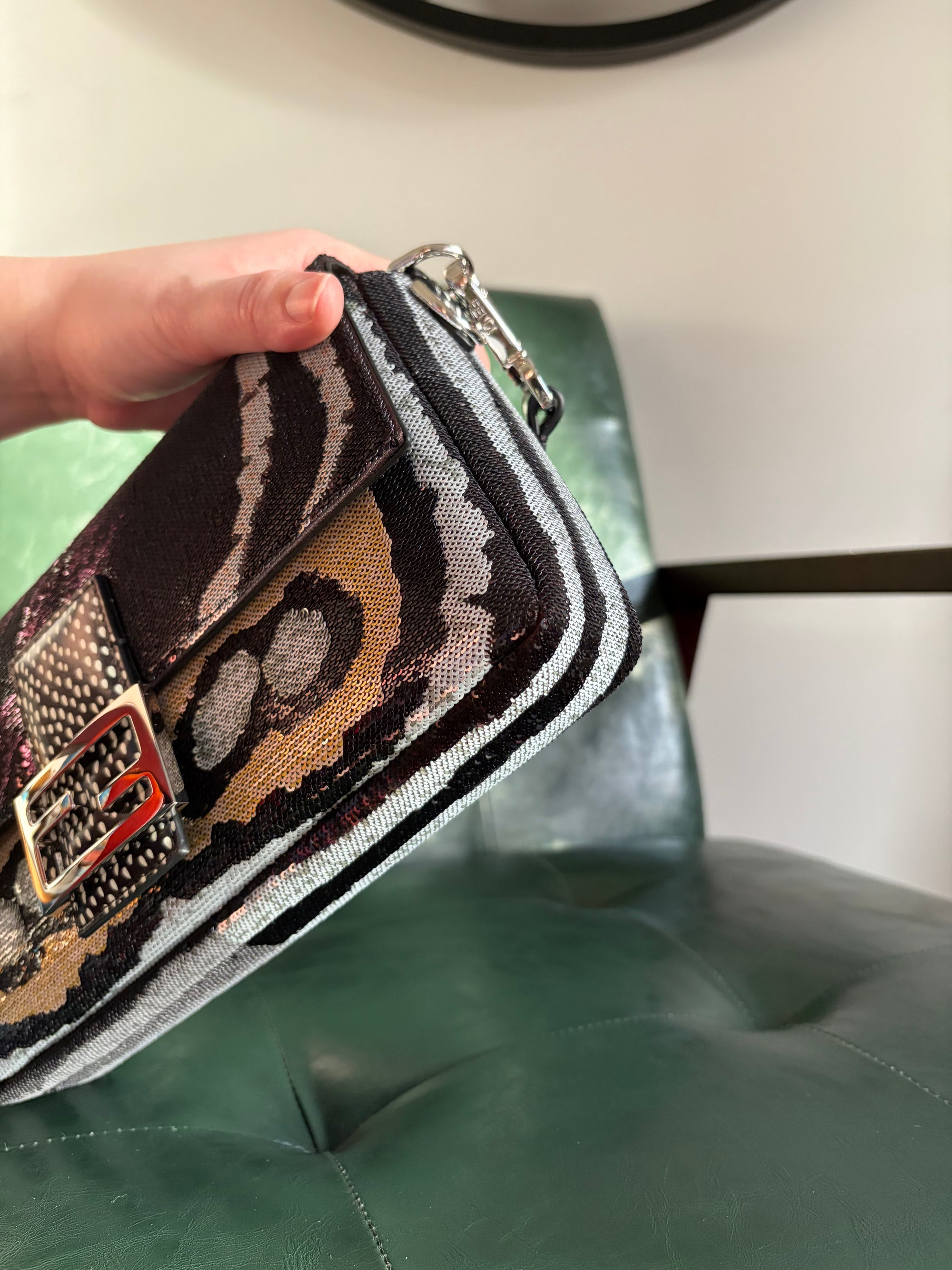 Fendi Night Butterfly Modern Sequin Baguette Bag