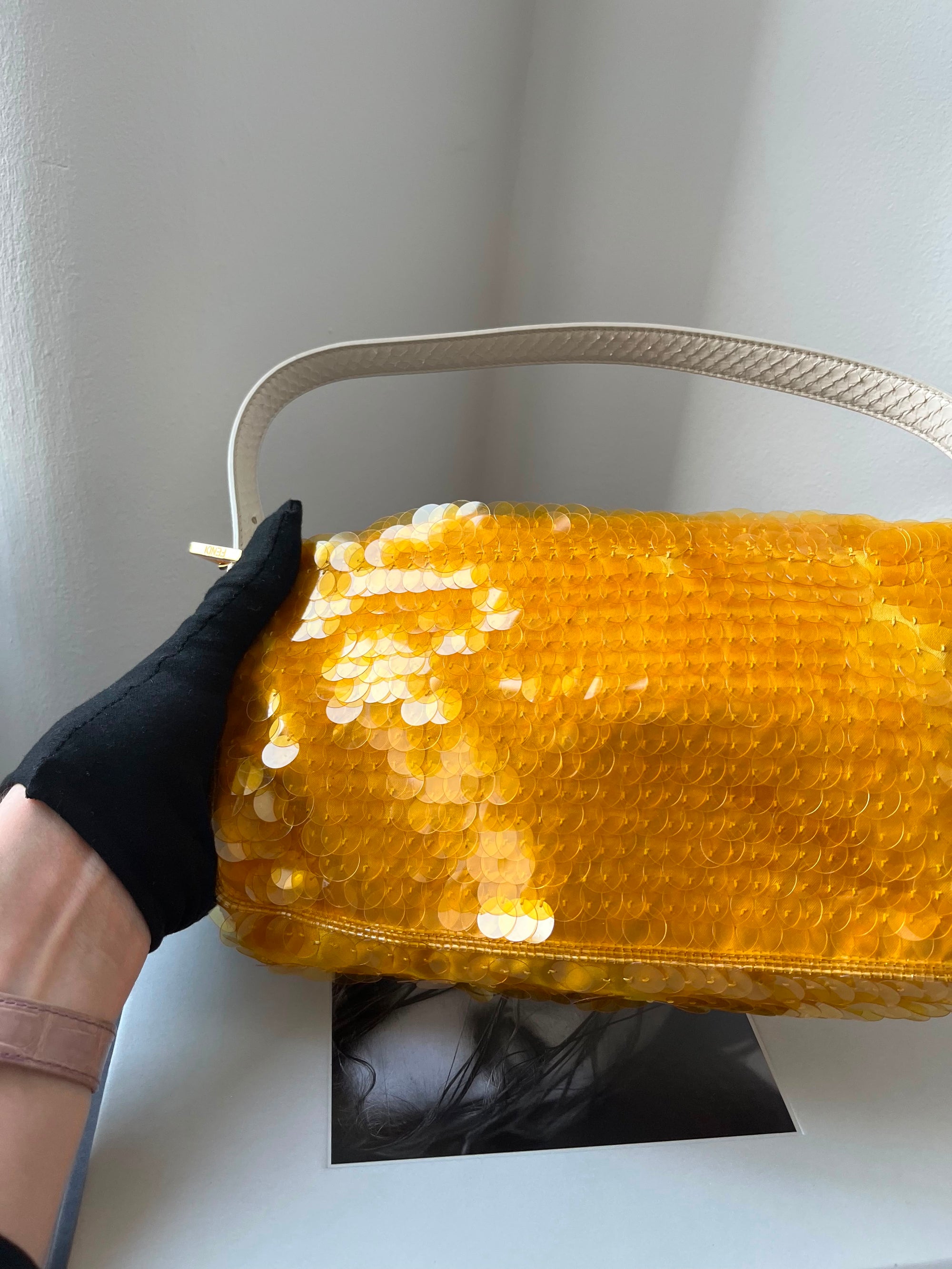 Fendi Yellow Paillettes Sequin baguette