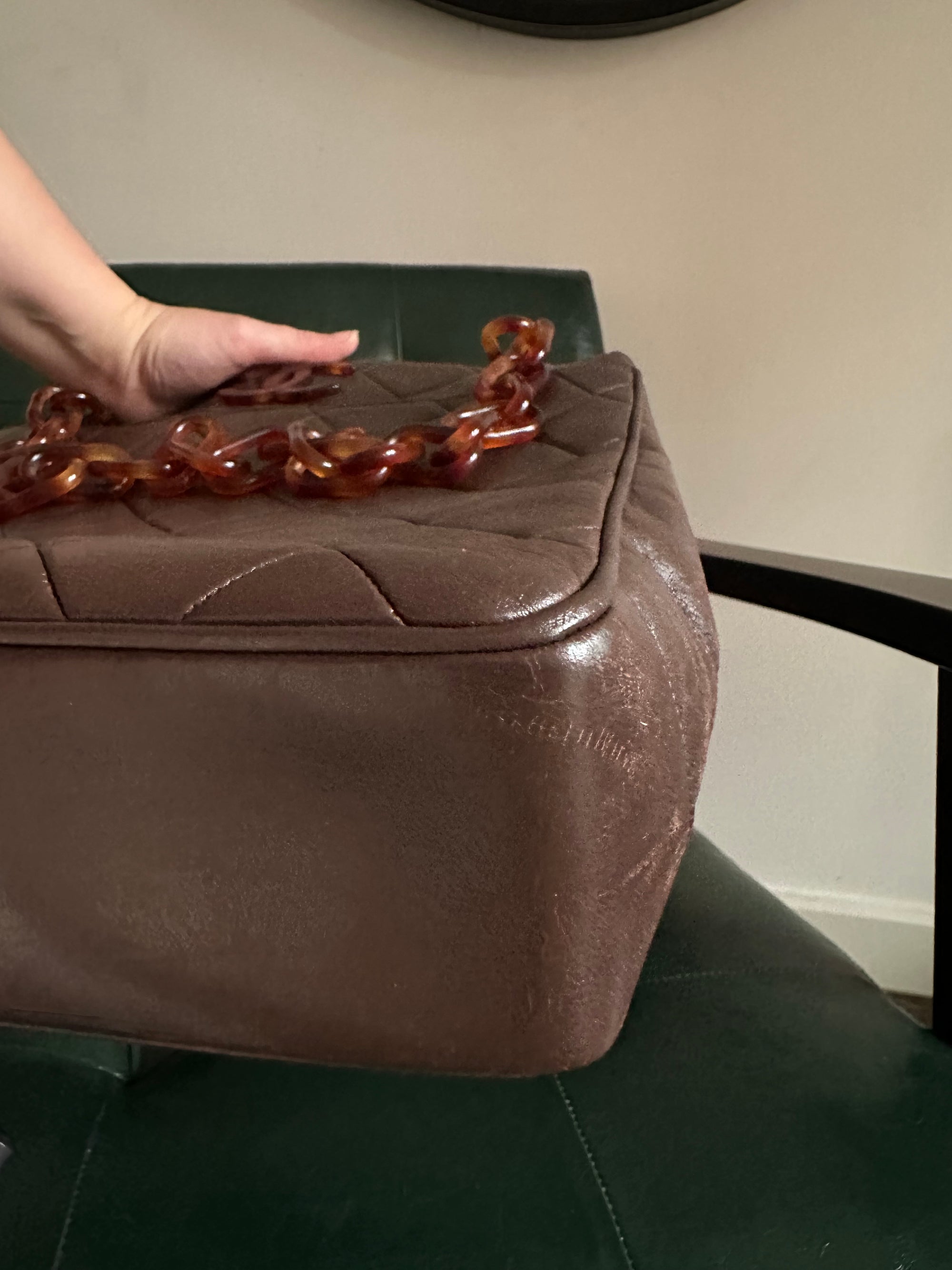 Chanel Vintage Brown Lambskin Tortoiseshell Chain Tote Bag