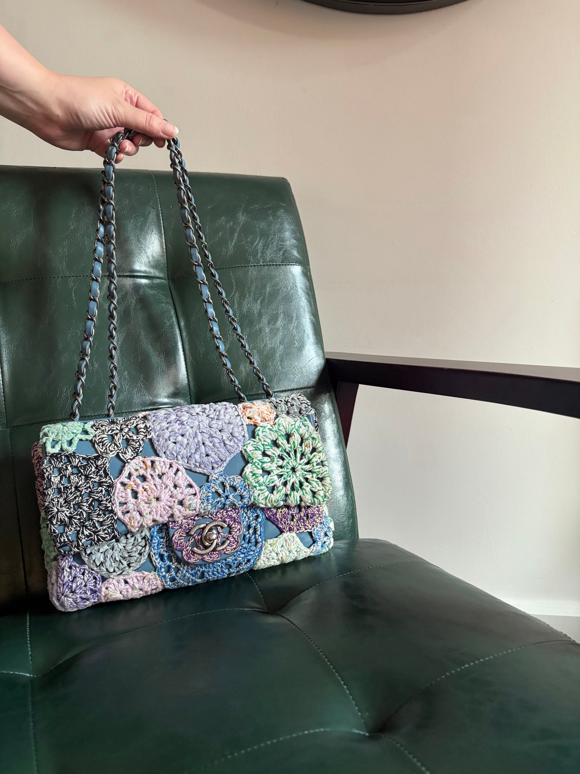 Chanel Paris-Seoul blue leather and crochet single flap bag