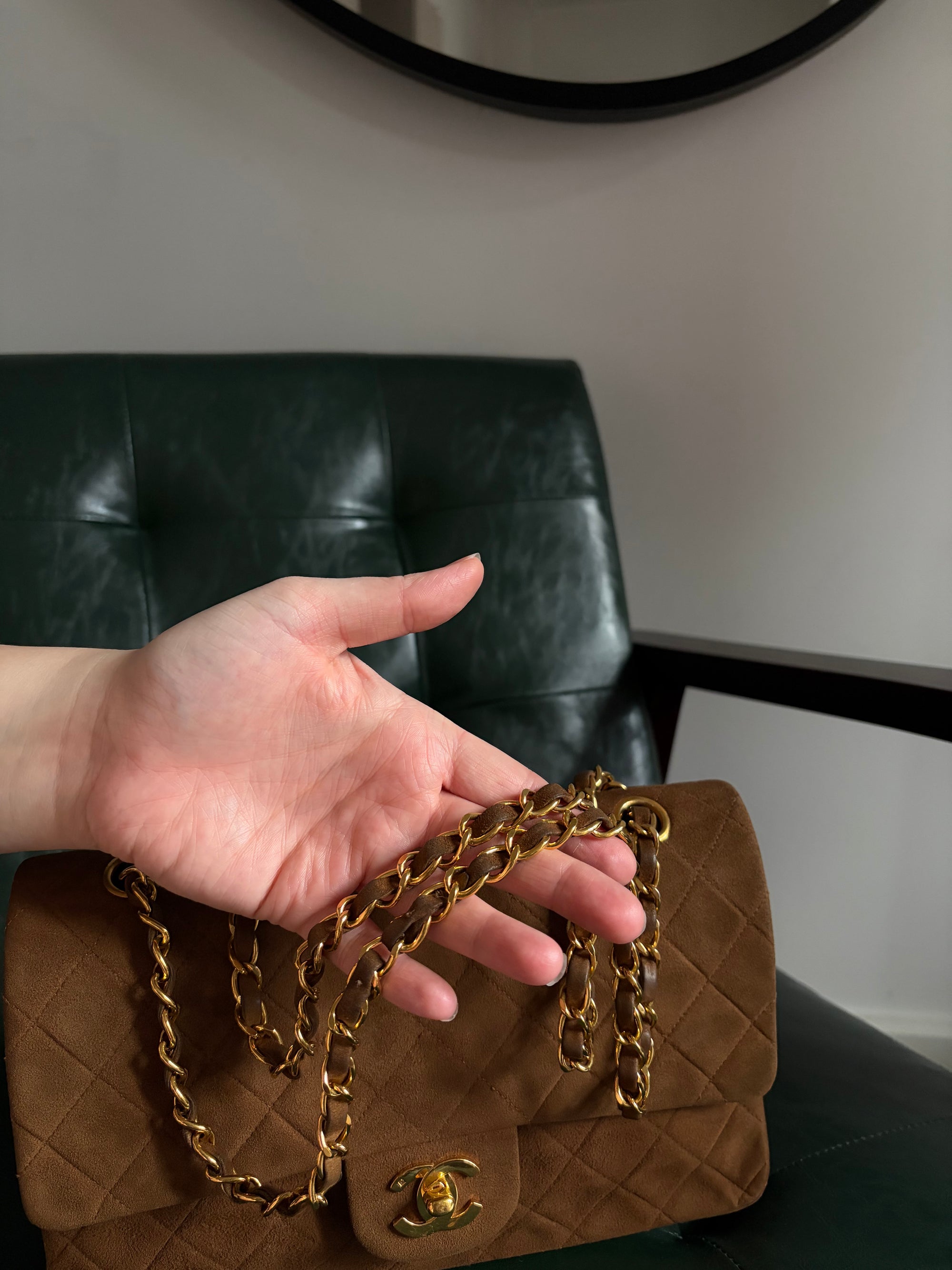 Chanel vintage caramel brown suede medium classic flap bag - 24ct gold