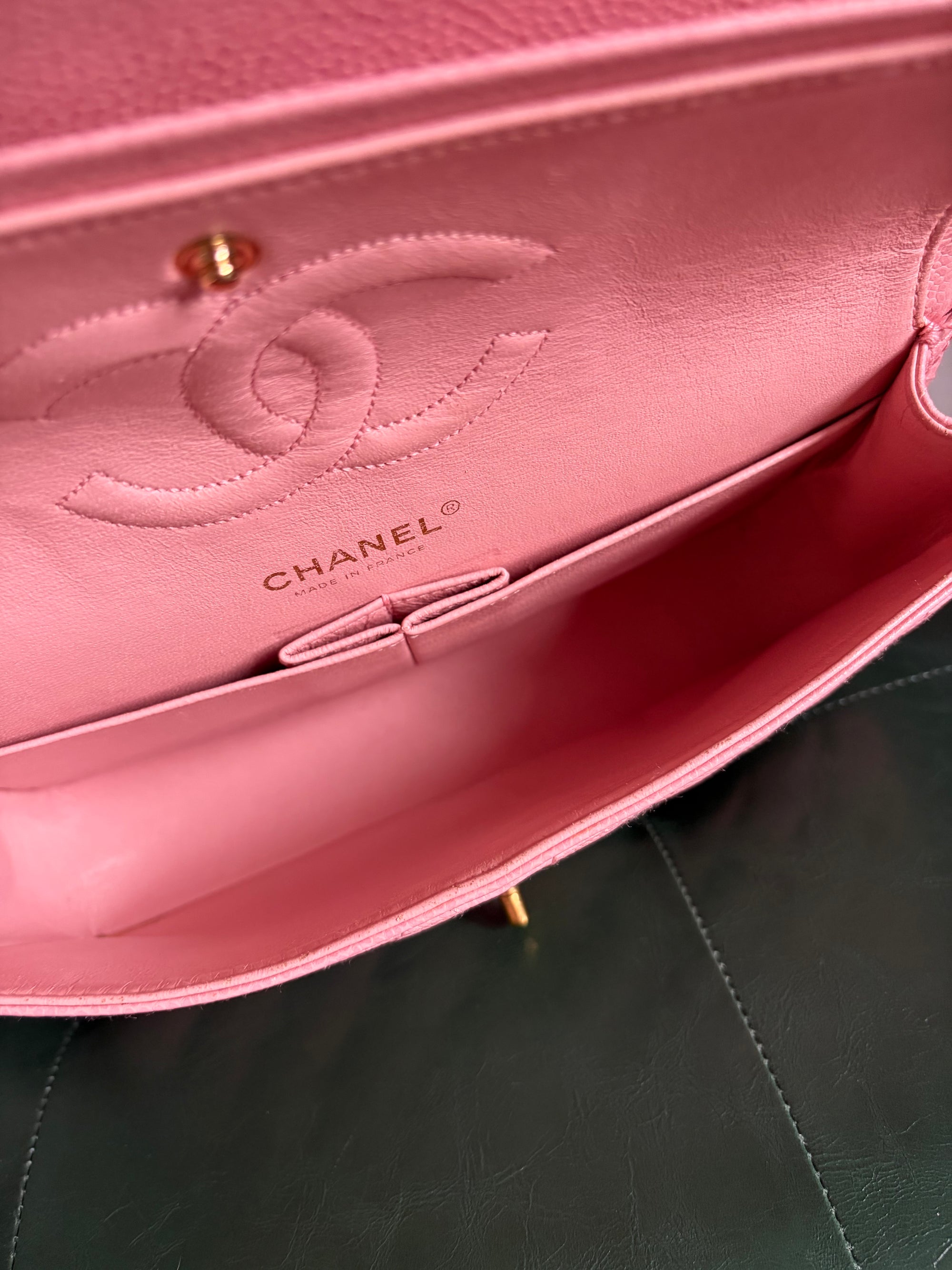 Rare! Series 9 Chanel Rose Sakura Pink Vintage Caviar Medium Classic Flap 24ct Gold Hardware