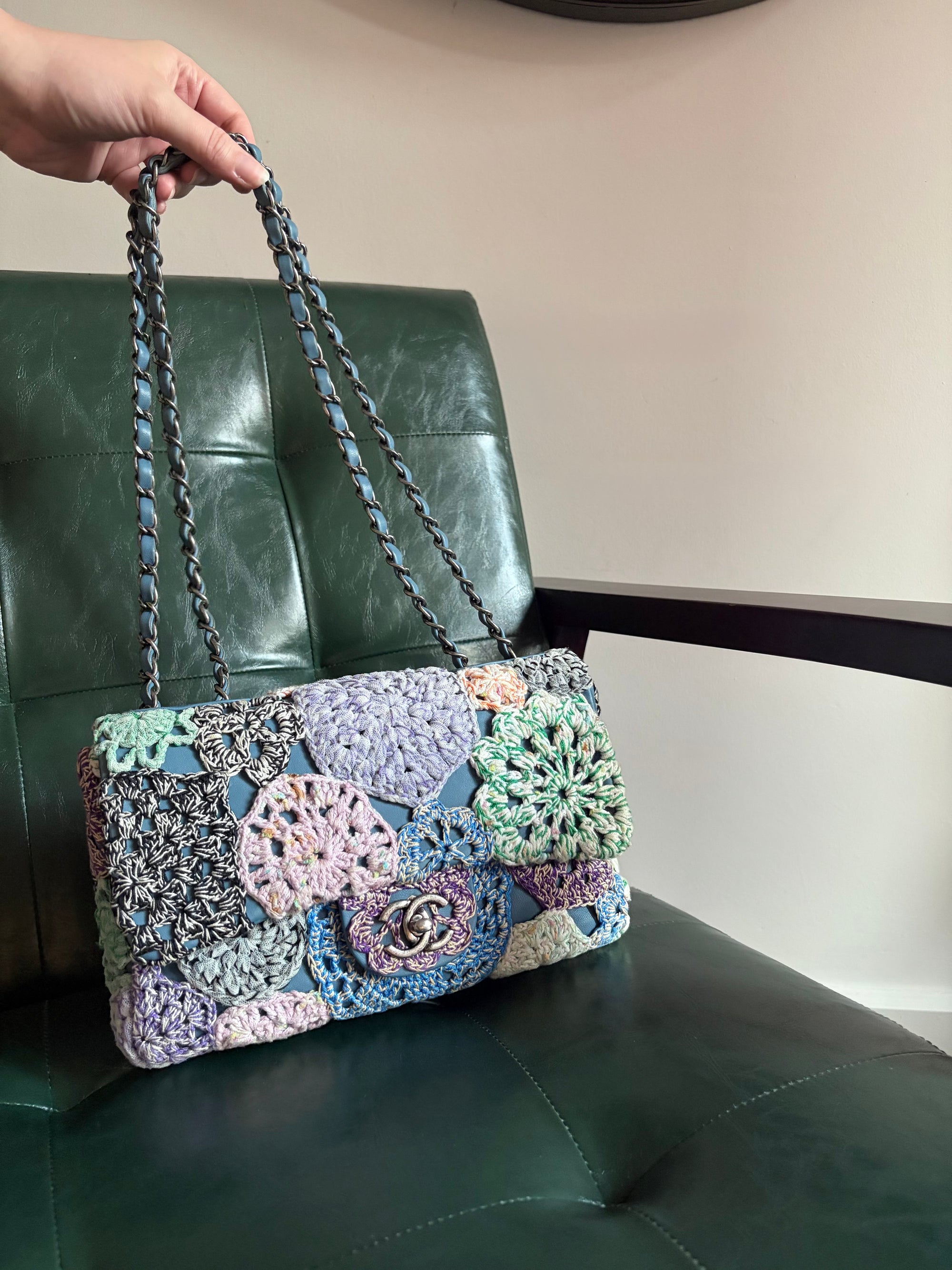 Chanel Paris-Seoul blue leather and crochet single flap bag
