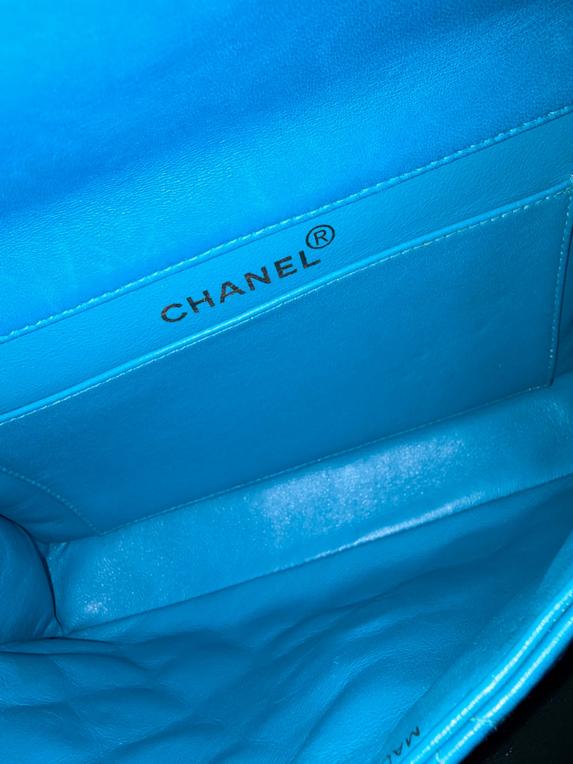Rare! Vintage Chanel cerulean blue lambskin double sided flap bag with 24ct gold plated hardware