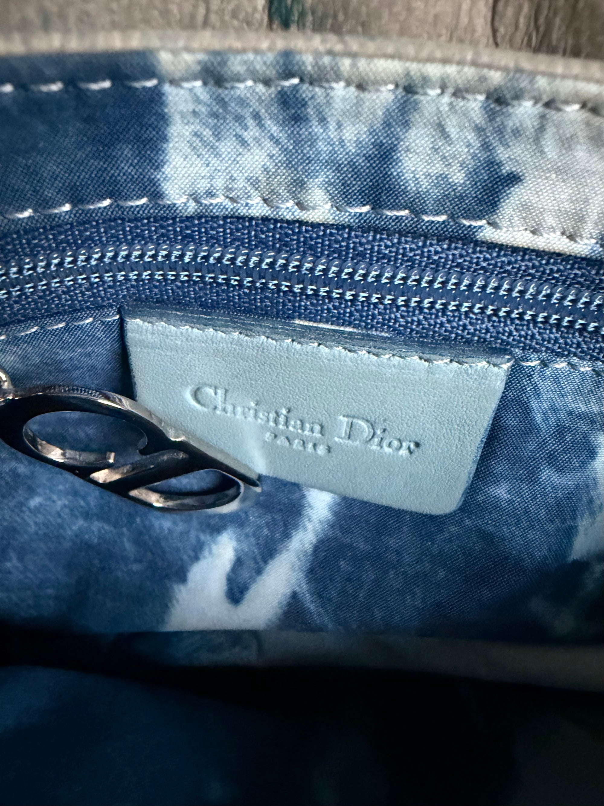 Rare! Vintage Dior blue ostrich embossed leather mini saddle bag with rhinestone strap