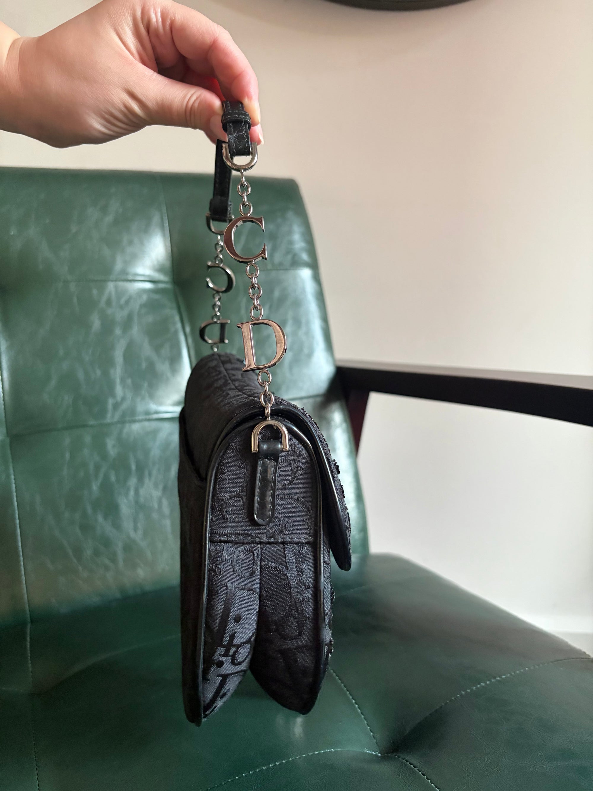 Limited Edition Dior mini saddle bag black embellished monogram canvas