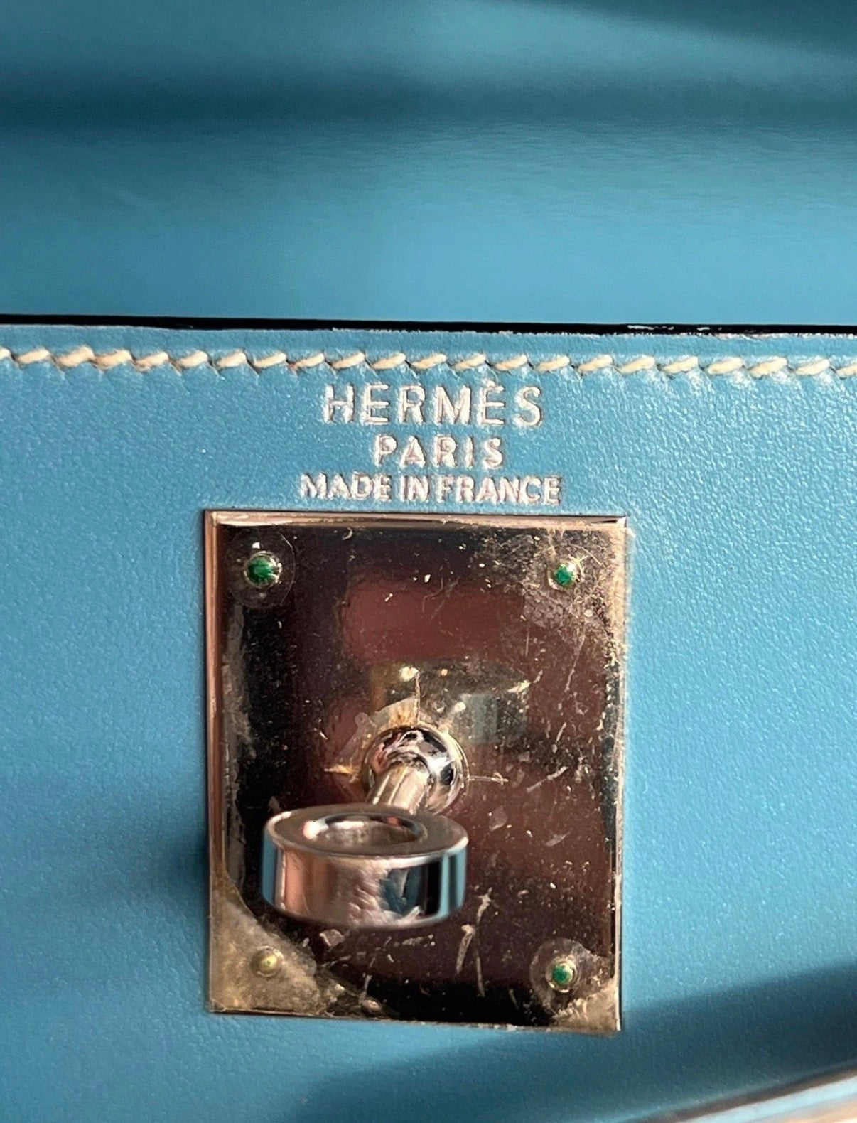 Super rare! Vintage Hermes Kelly 28 Sellier in Blue Jean box leather palladium hardware