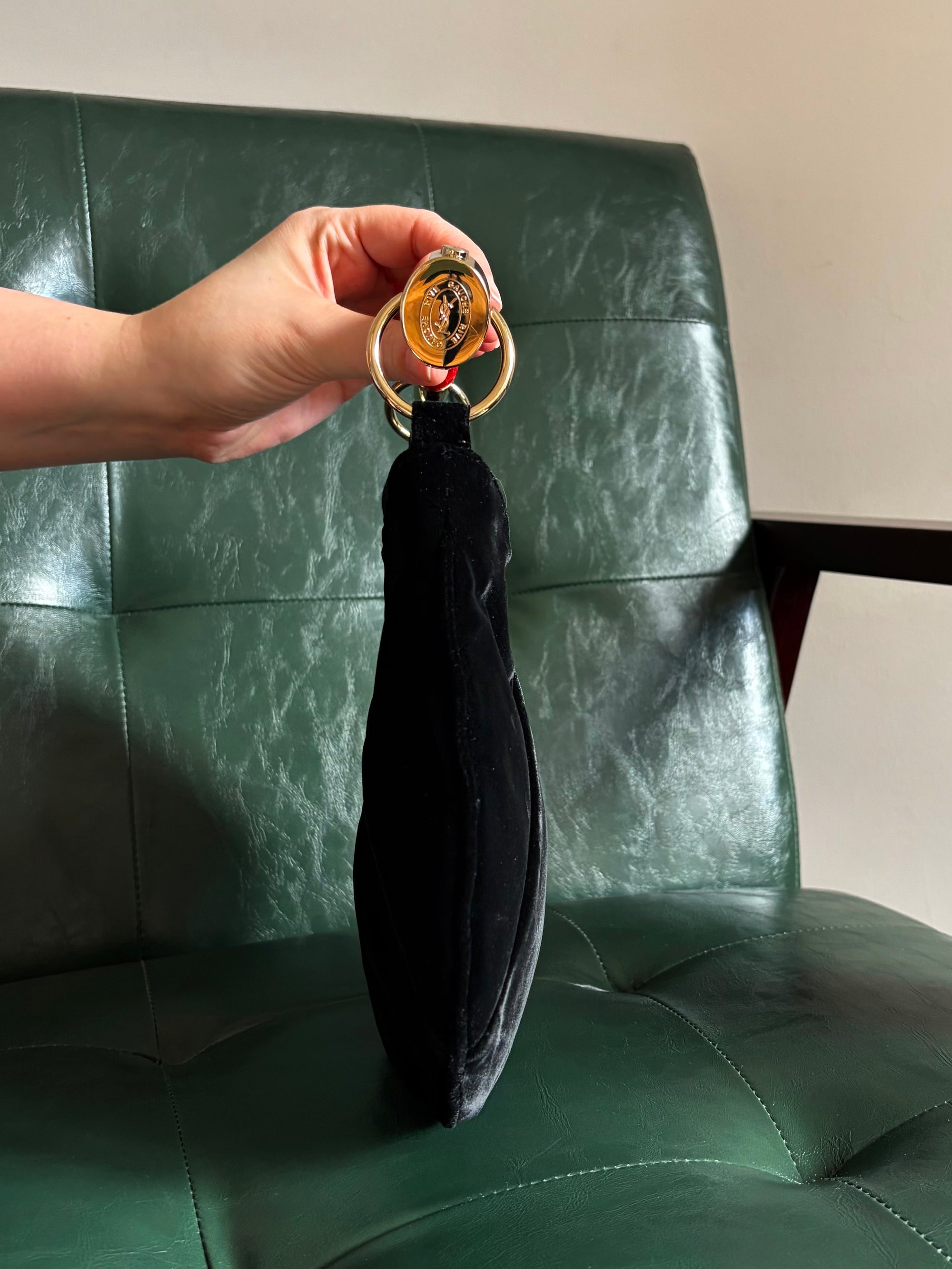 Rare! Vintage Yves Saint Laurent Black Velvet Mini Mombasa Red Resin Horn