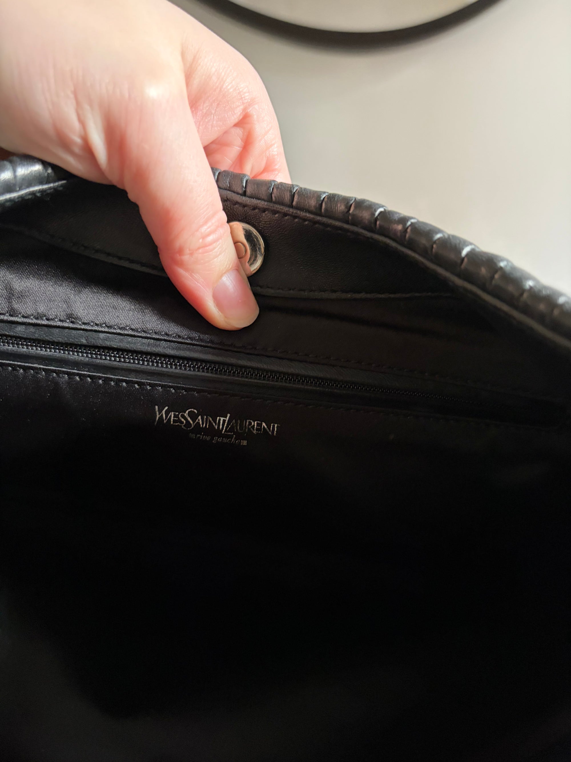 YSL black leather pleated Mombasa hobo bag