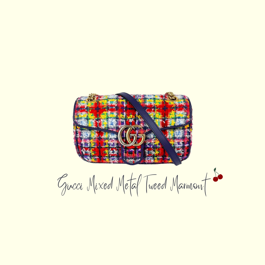 Gucci Marmont Small Multicoloured Tweed Mixed Metal Bag