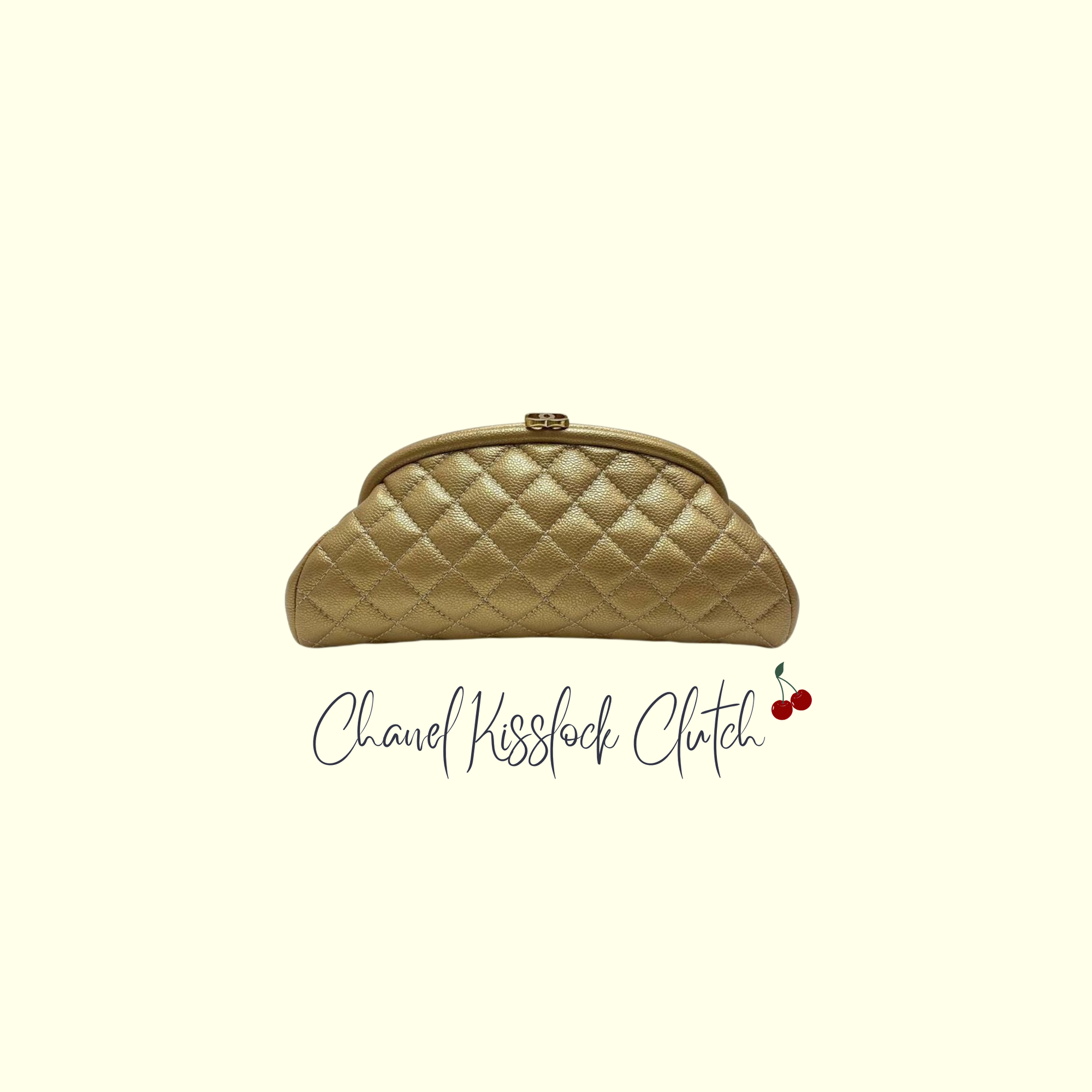 Chanel vintage gold caviar kisslock clutch bag