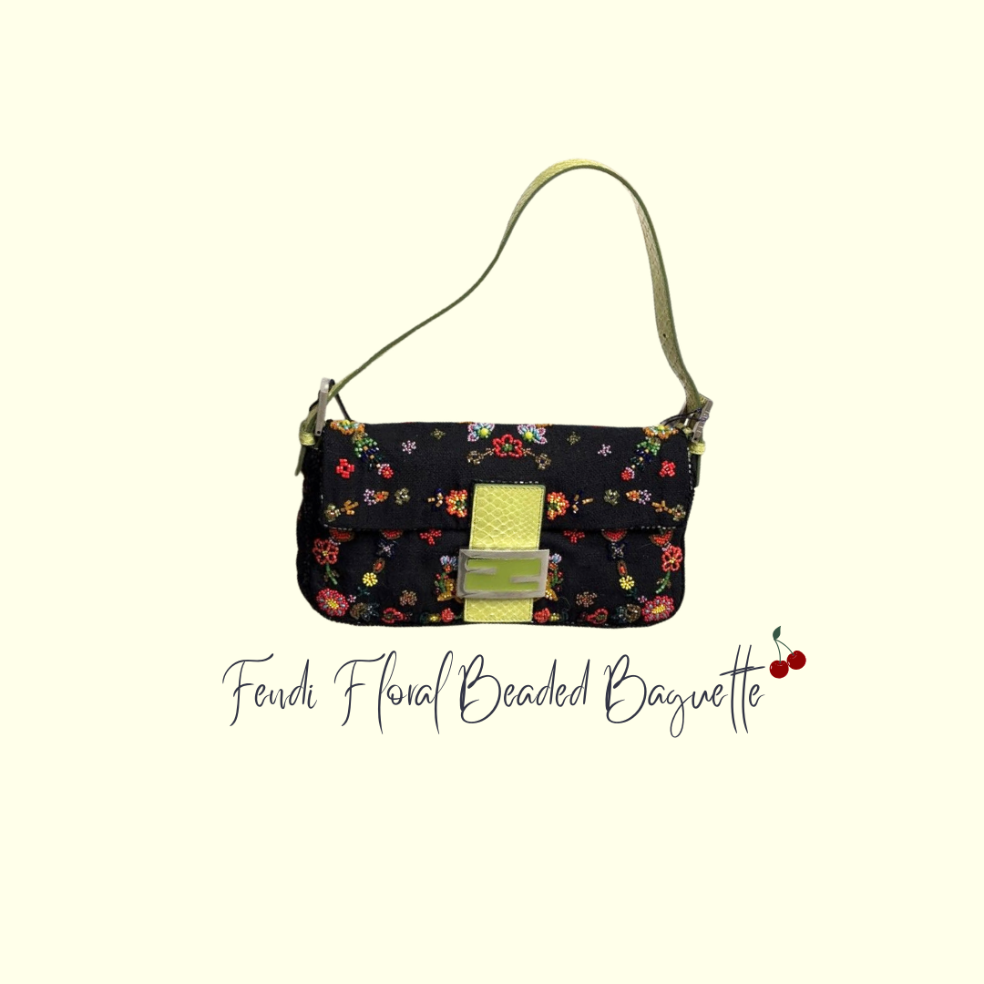 Fendi black baguette with floral beading