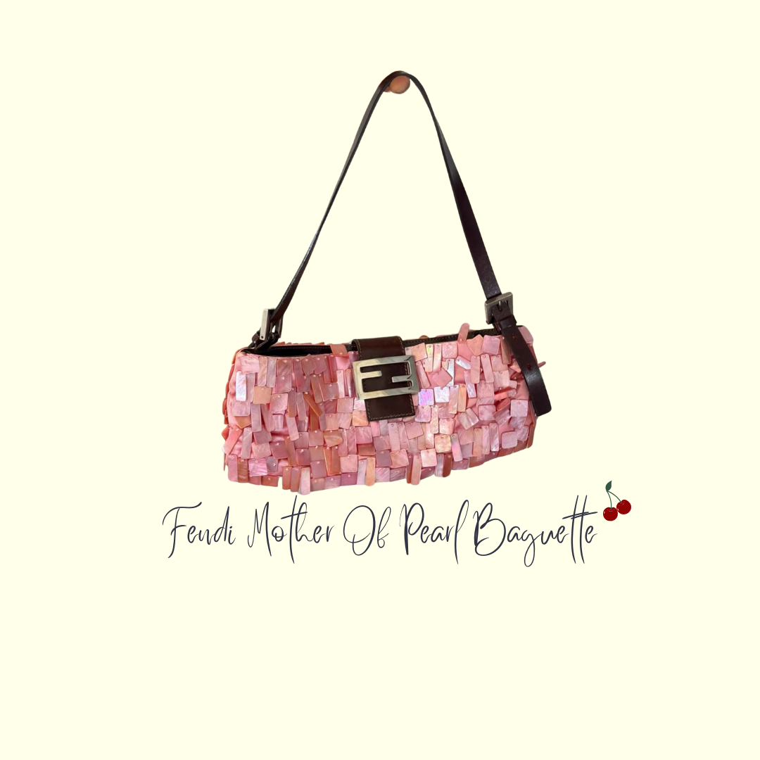 Ultra rare! Fendi pink mother of pearl satin baguette