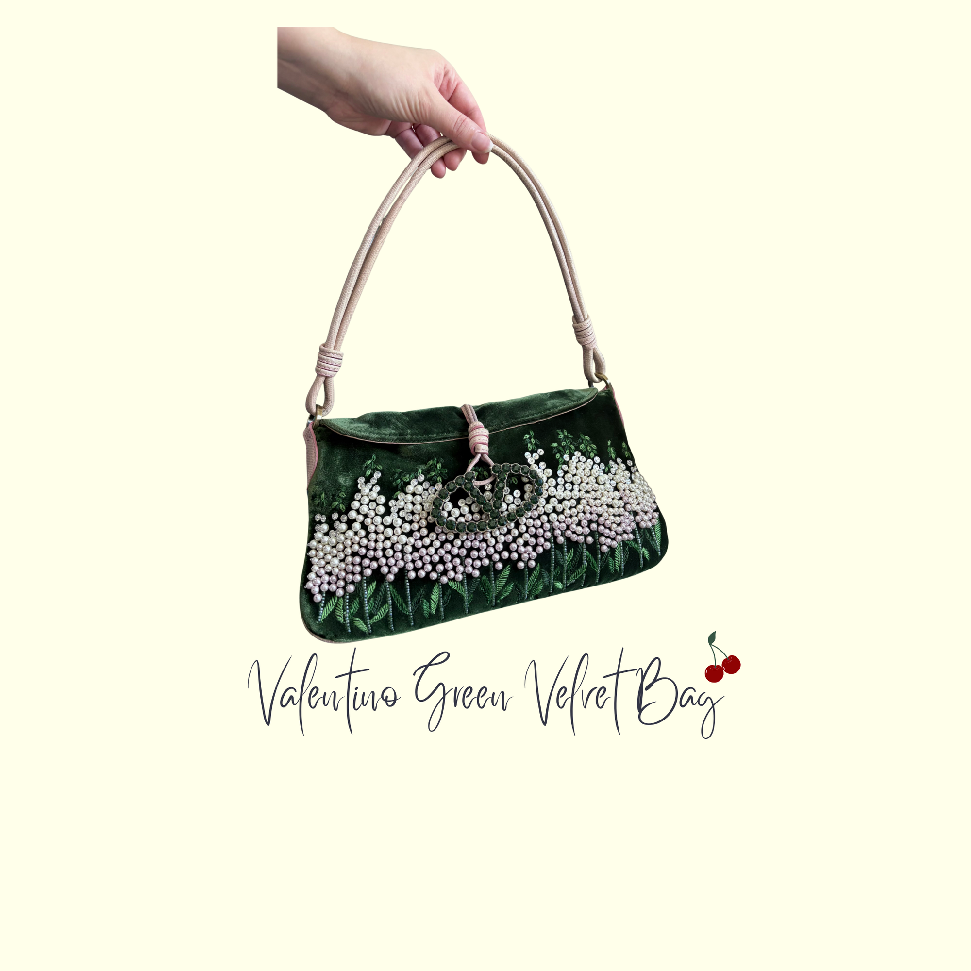 Valentino Garavani green velvet crystal embroidered shoulder bag