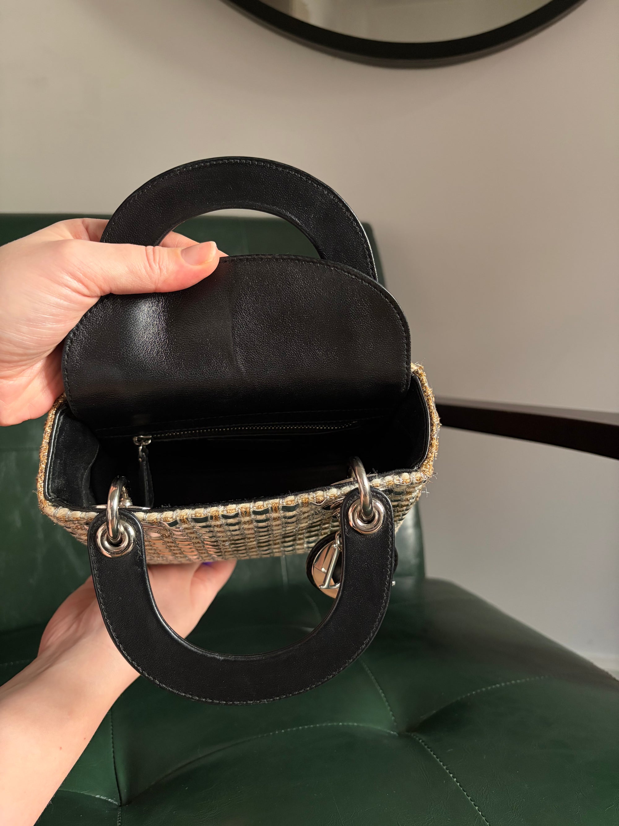 Metallic braided tweed mini Lady Dior bag