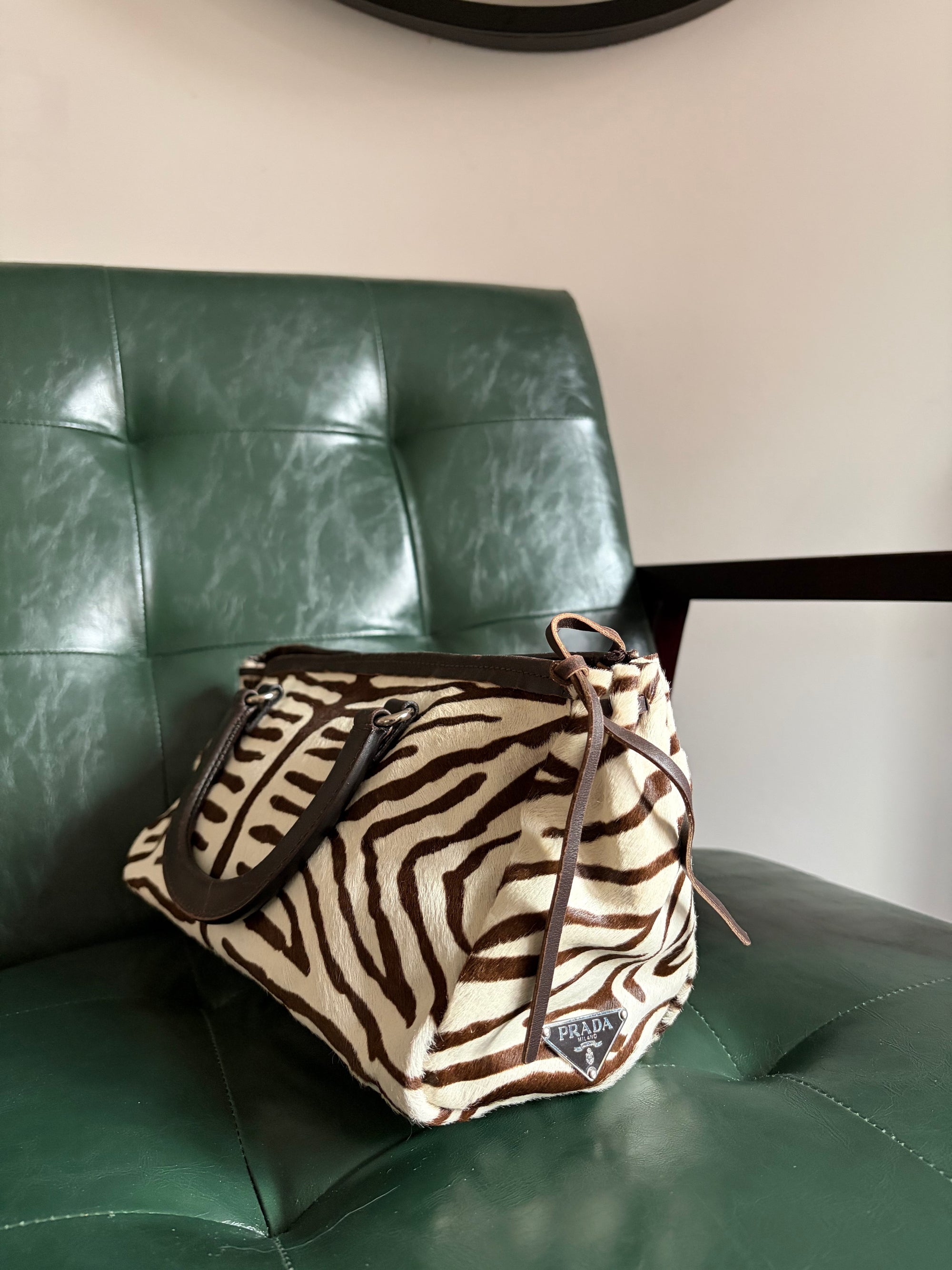 Vintage Prada Zebra Print Pony Hair Top Handle Bag