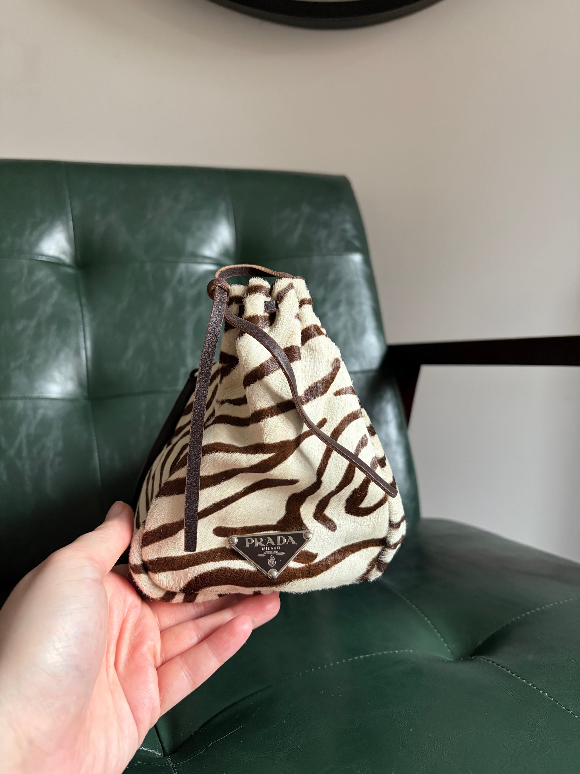 Vintage Prada Zebra Print Pony Hair Top Handle Bag