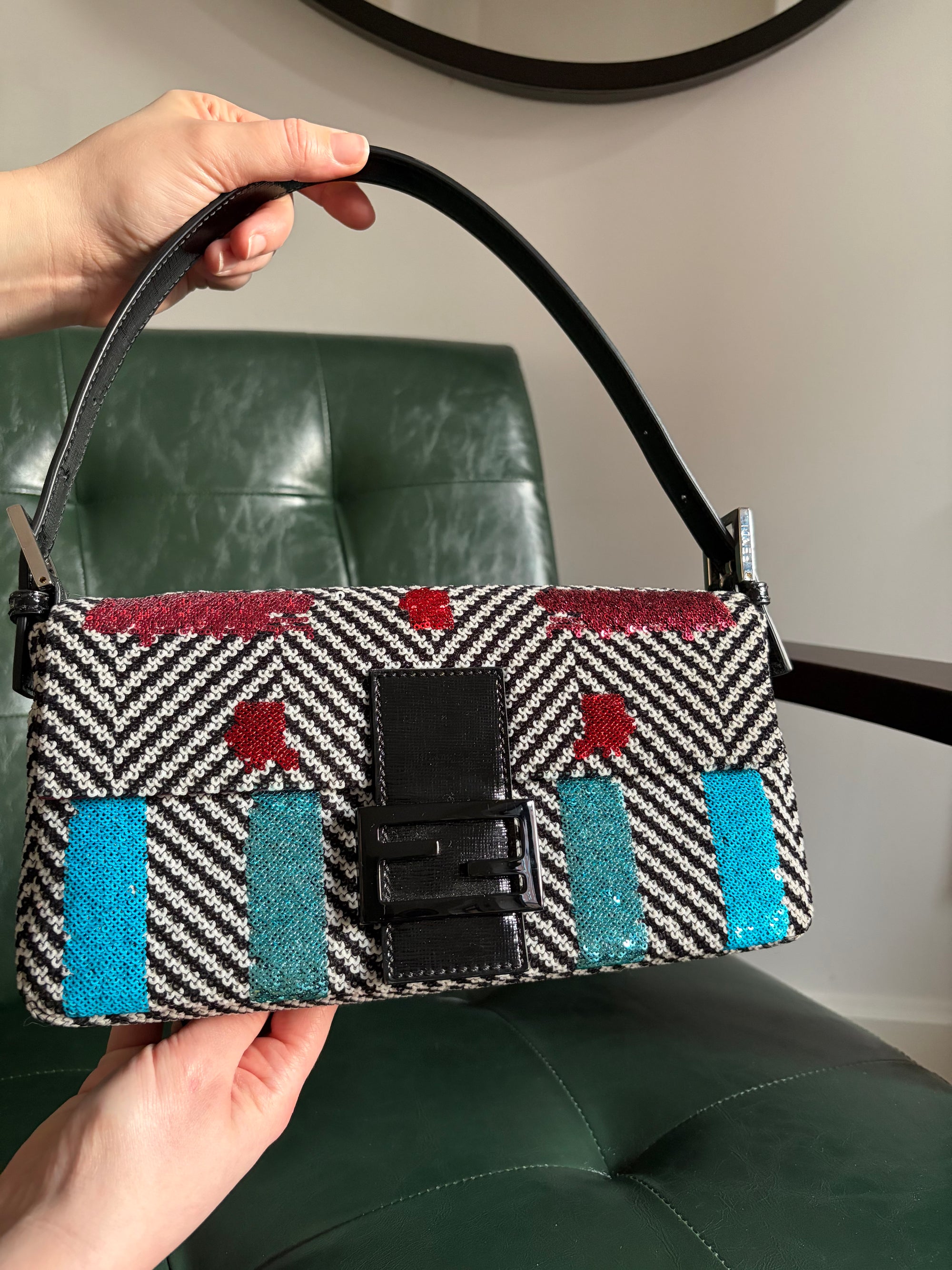 Fendi chevron sequin colour block baguette bag