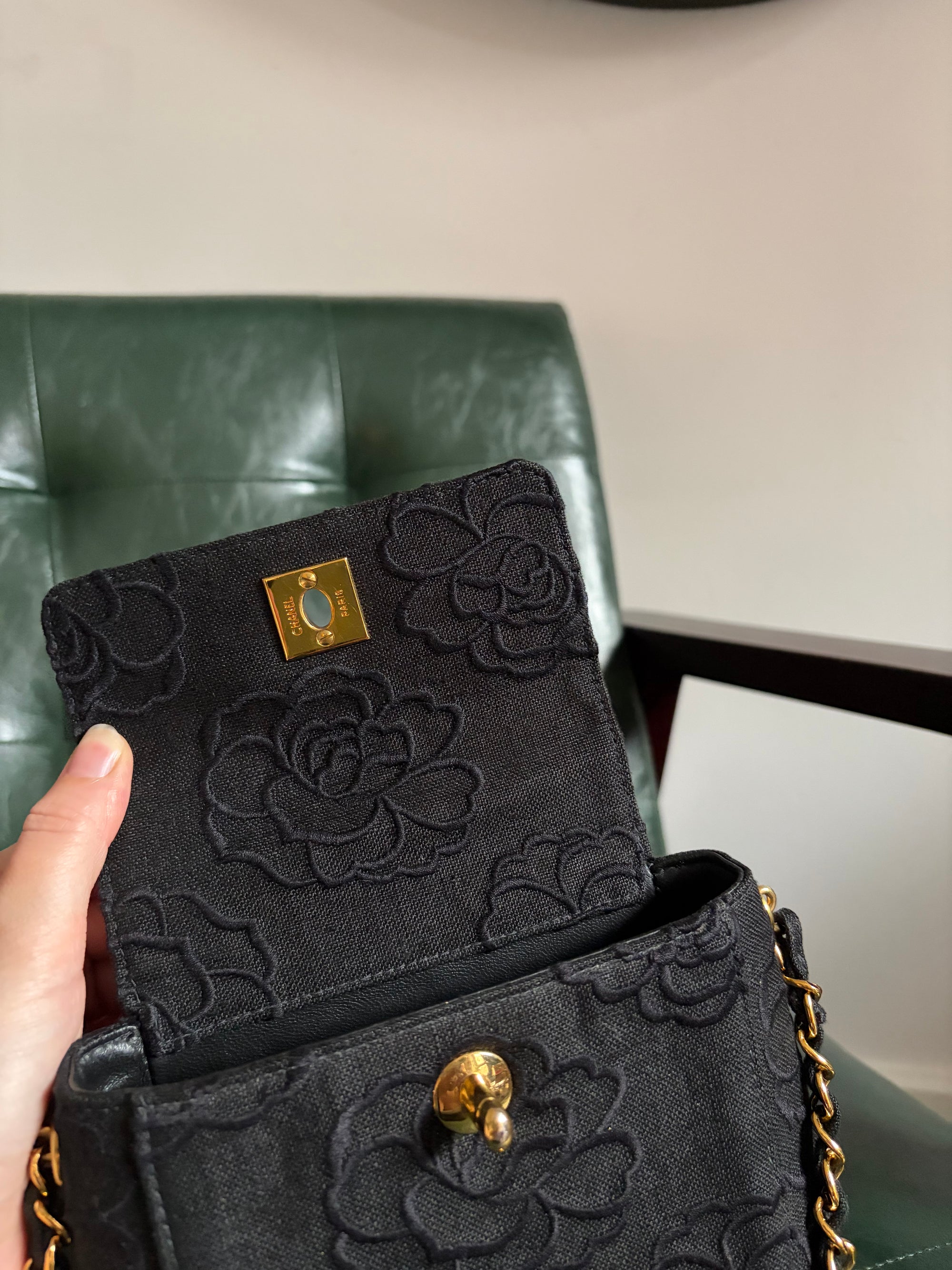 Rare! Black Chanel Camellia Mini Bag