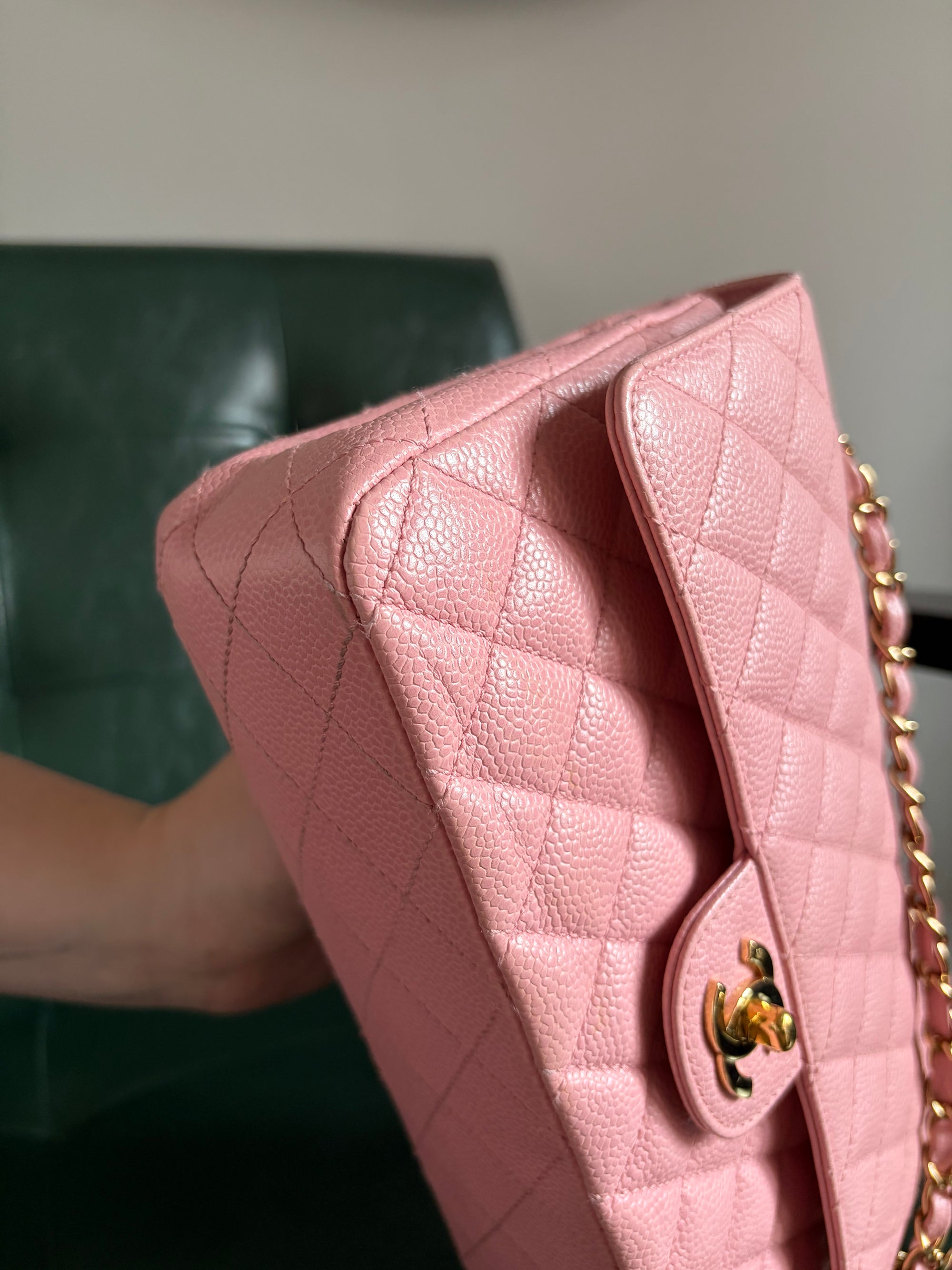 Rare! Series 9 Chanel Rose Sakura Pink Vintage Caviar Medium Classic Flap 24ct Gold Hardware