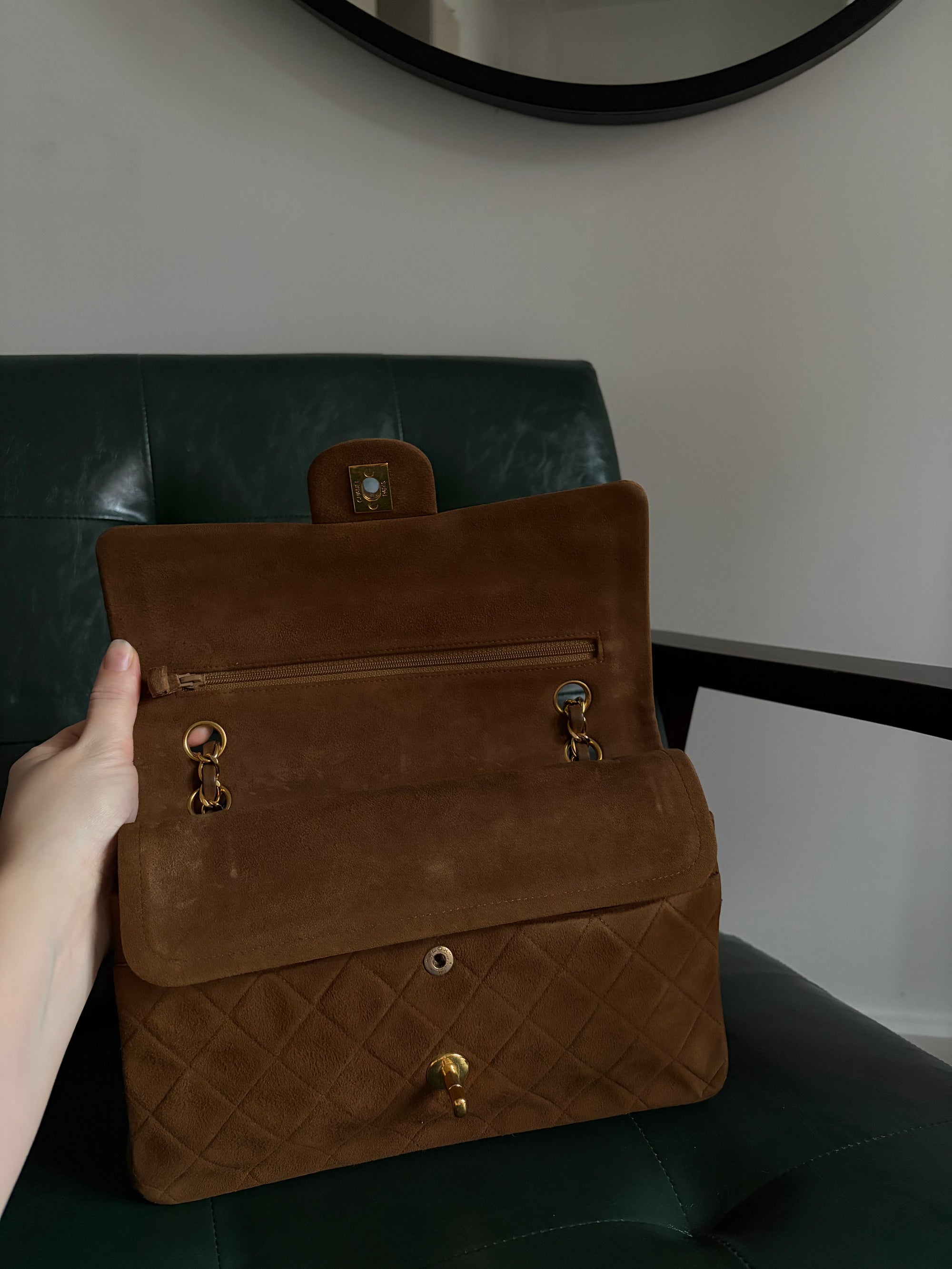Chanel vintage caramel brown suede medium classic flap bag - 24ct gold