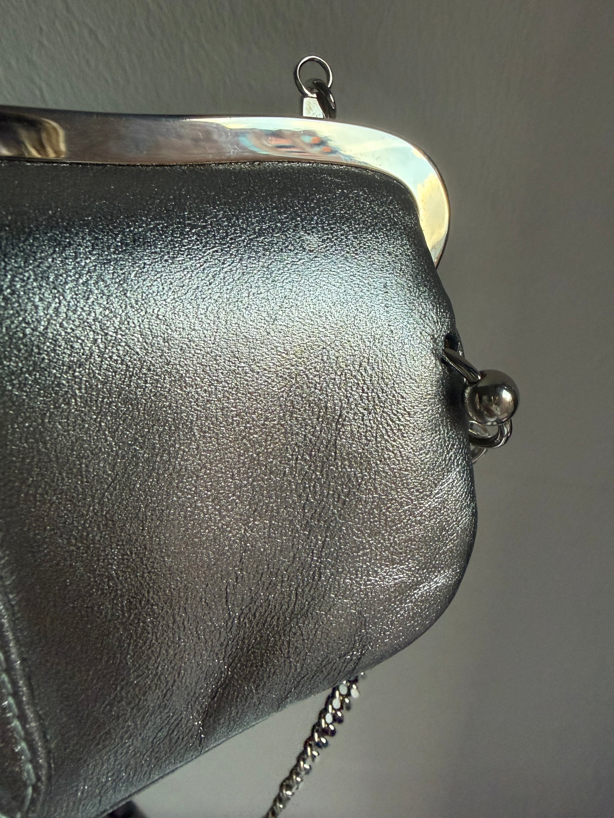 Ultra rare! Dior Silver Vintage Heart Chain Mini Saddle Bag